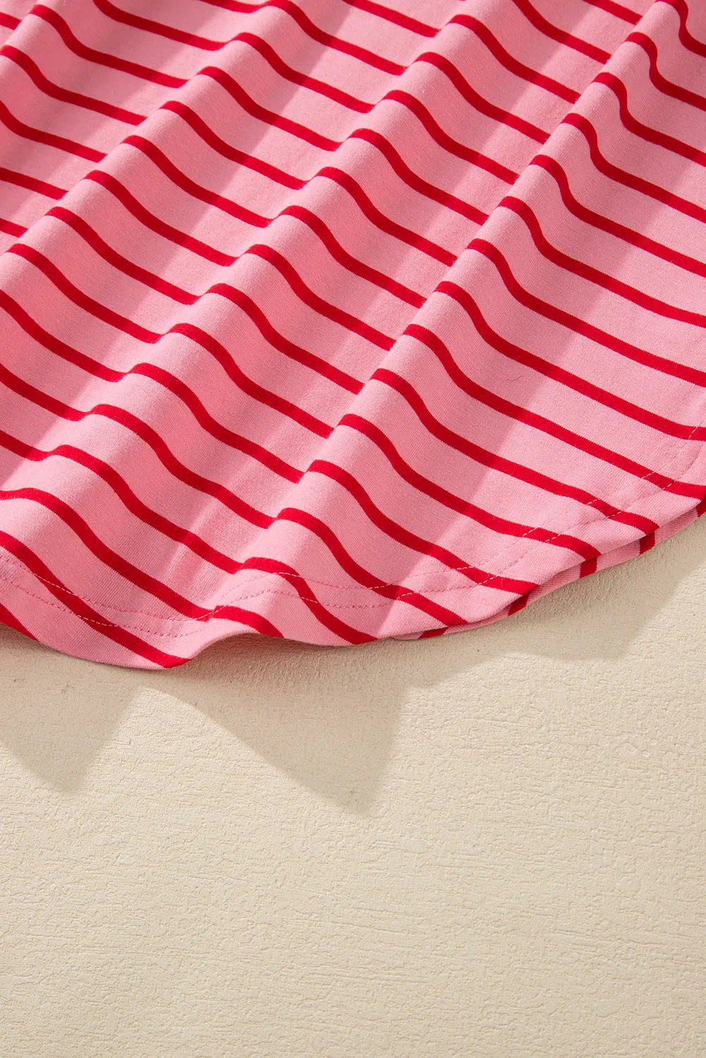 Striped Shift T-Shirt Dress with 3/4 Sleeves and Round Hem