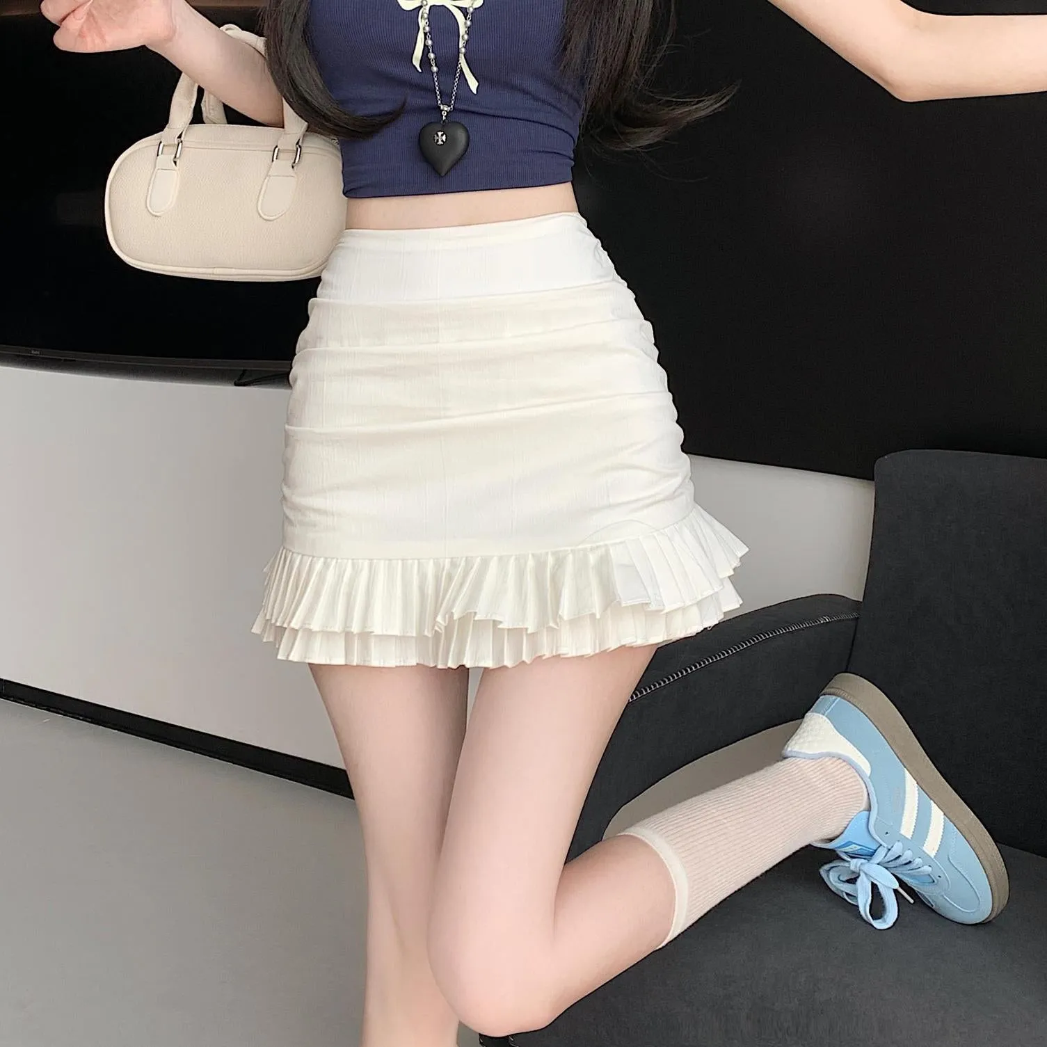 Stylish Pleated Shirred Bodycon Skirt for Women's Sweet Look