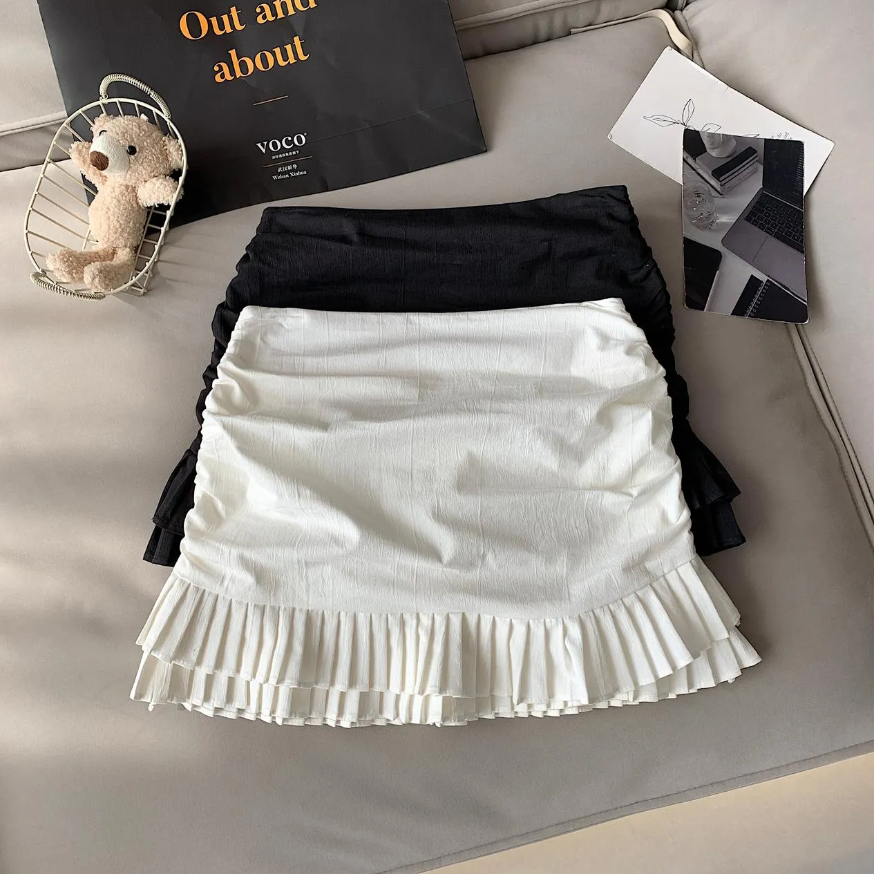 Stylish Pleated Shirred Bodycon Skirt for Women's Sweet Look