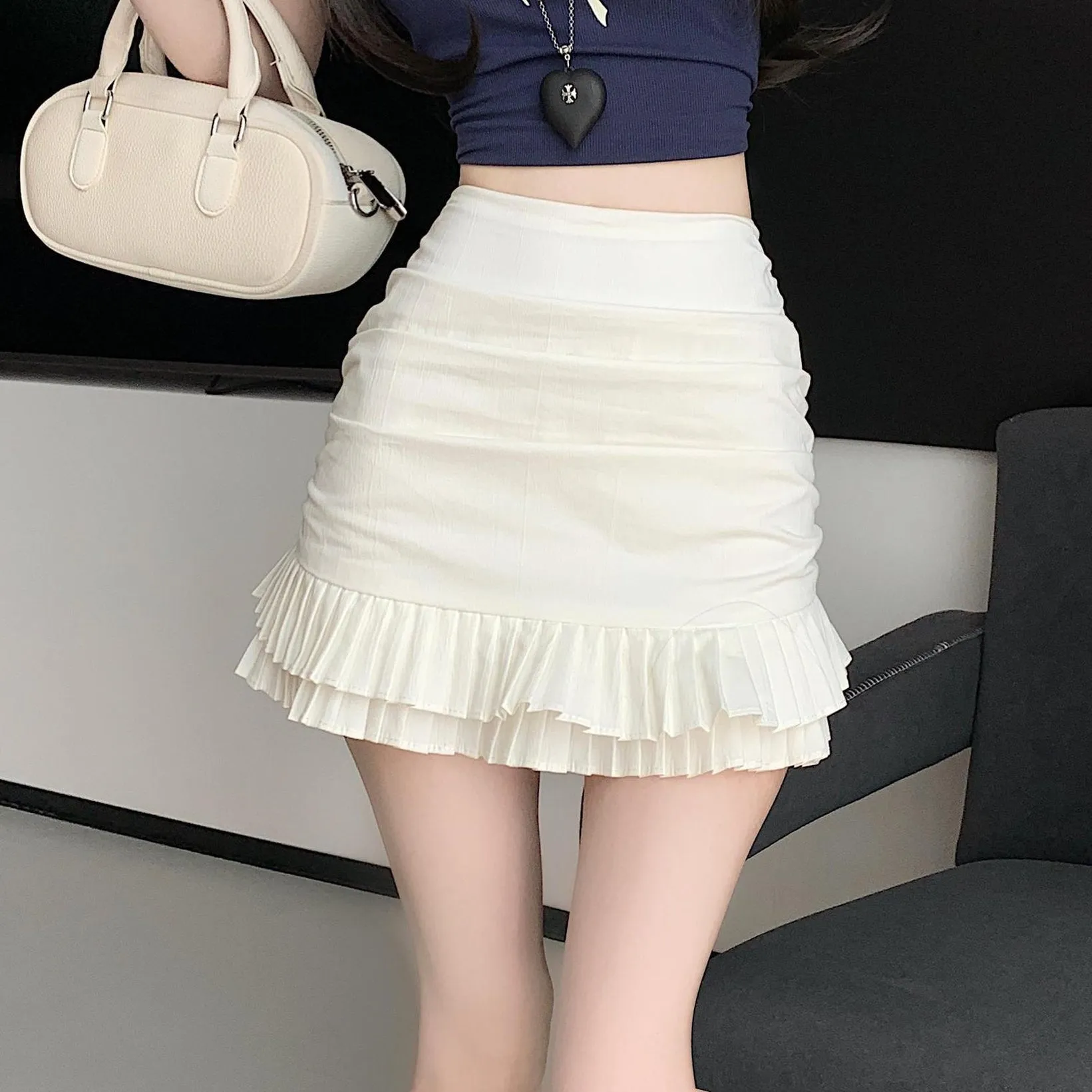 Stylish Pleated Shirred Bodycon Skirt for Women's Sweet Look
