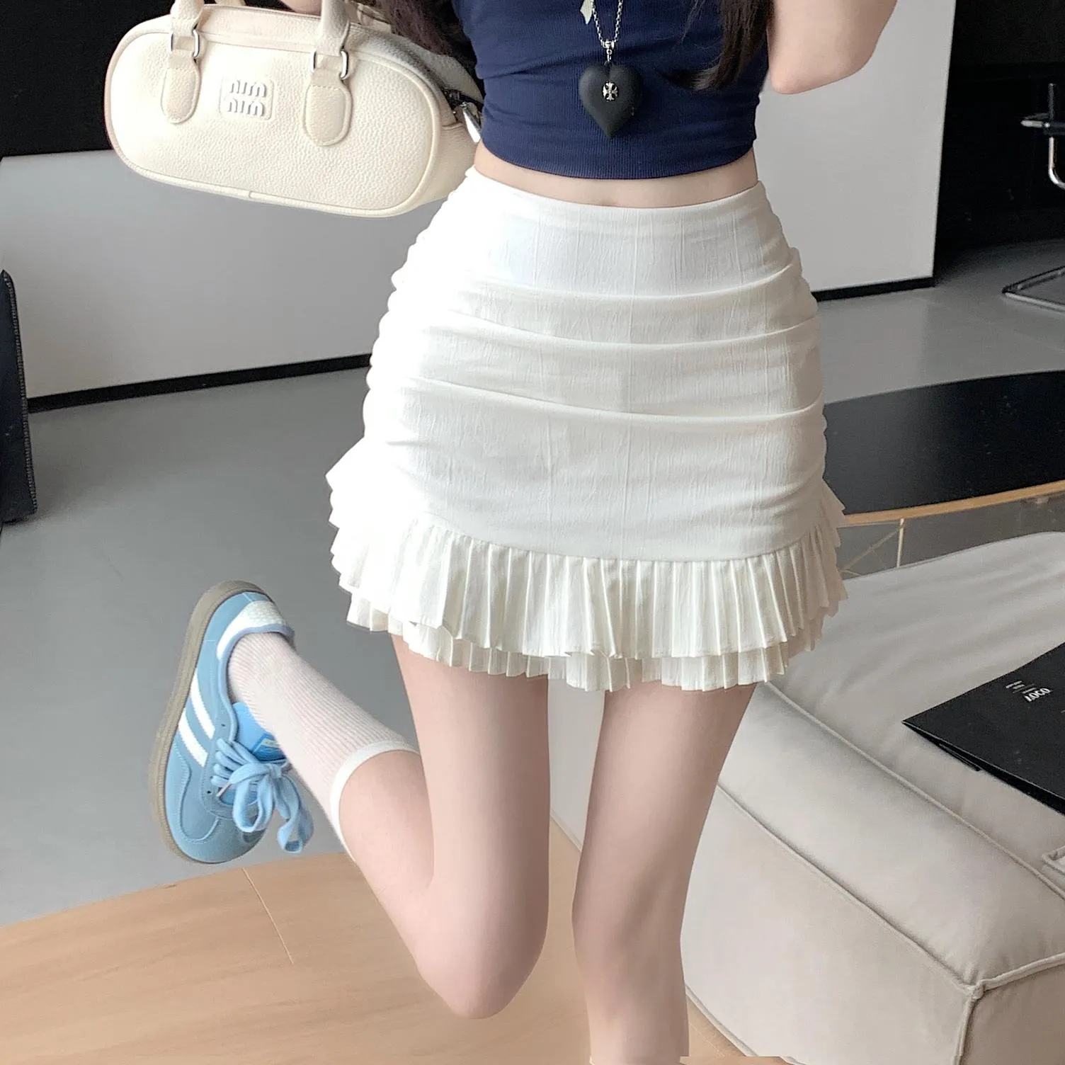 Stylish Pleated Shirred Bodycon Skirt for Women's Sweet Look