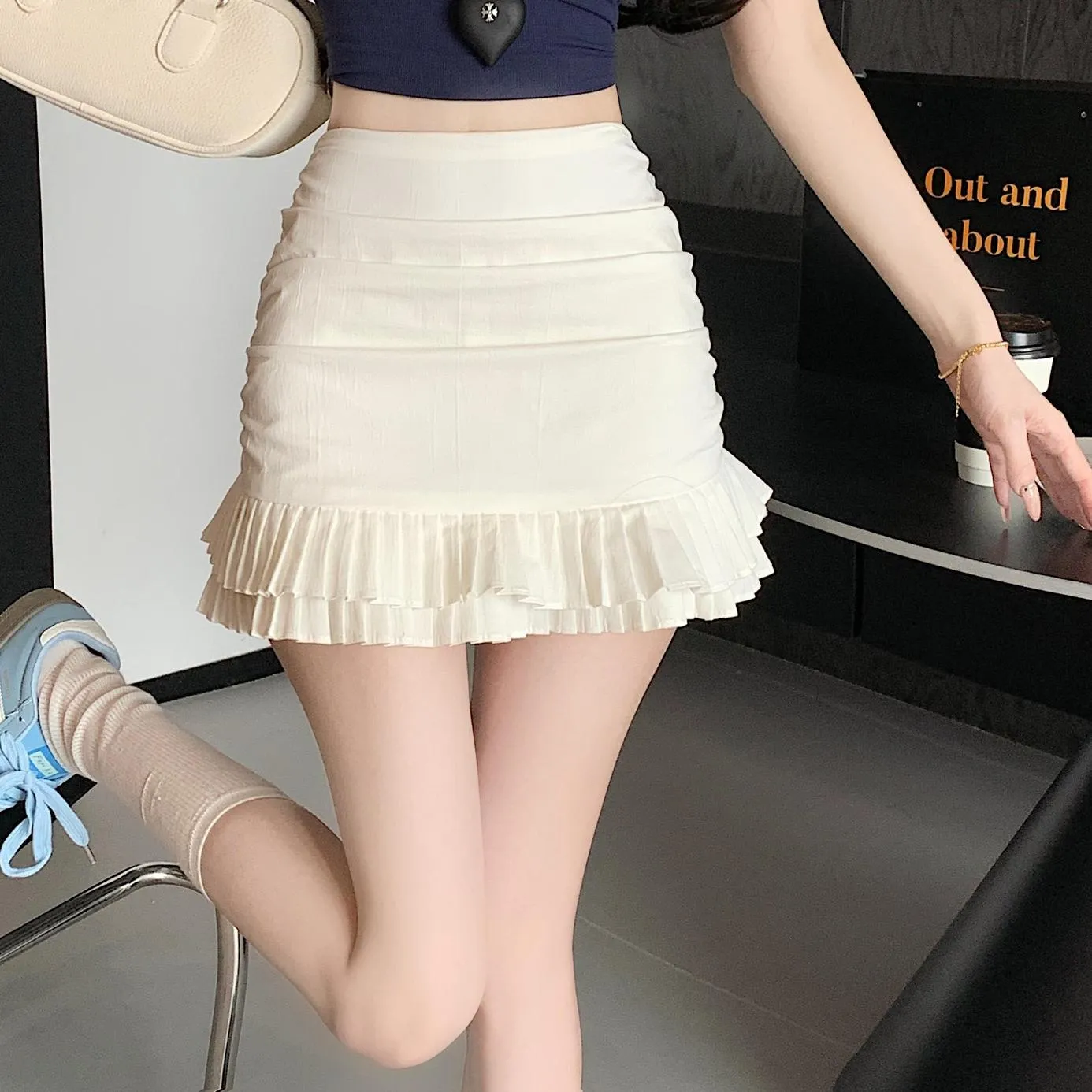 Stylish Pleated Shirred Bodycon Skirt for Women's Sweet Look