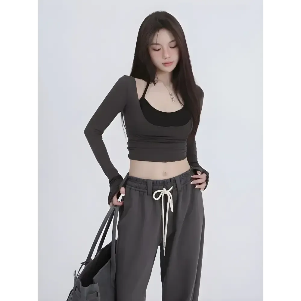 Stylish Two Piece Set with Deep Scoop Neck and Halter Strap