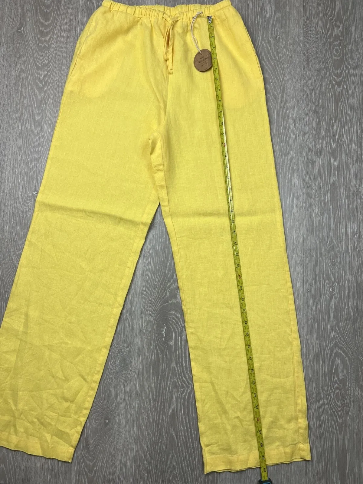 Subtitled Womens Yellow 100% Linen Wide Leg Pants Size Small (New)