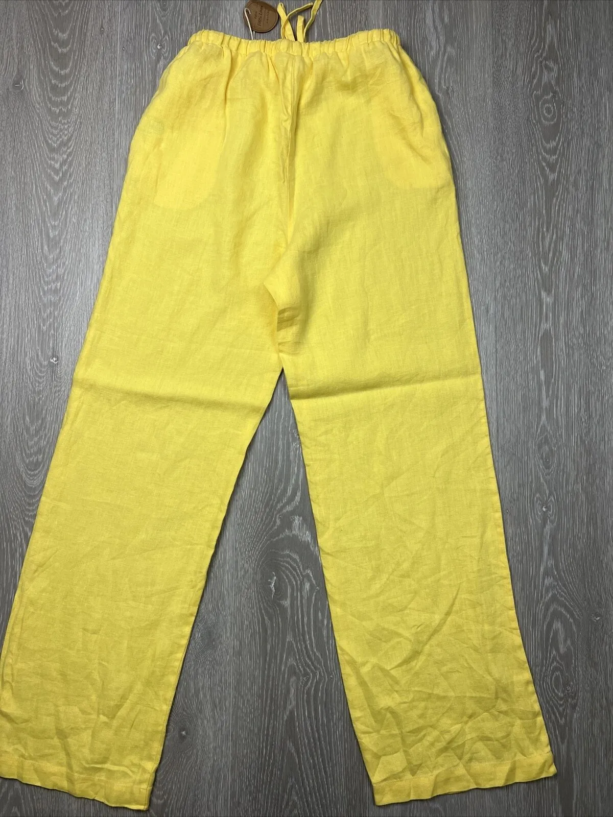 Subtitled Womens Yellow 100% Linen Wide Leg Pants Size Small (New)