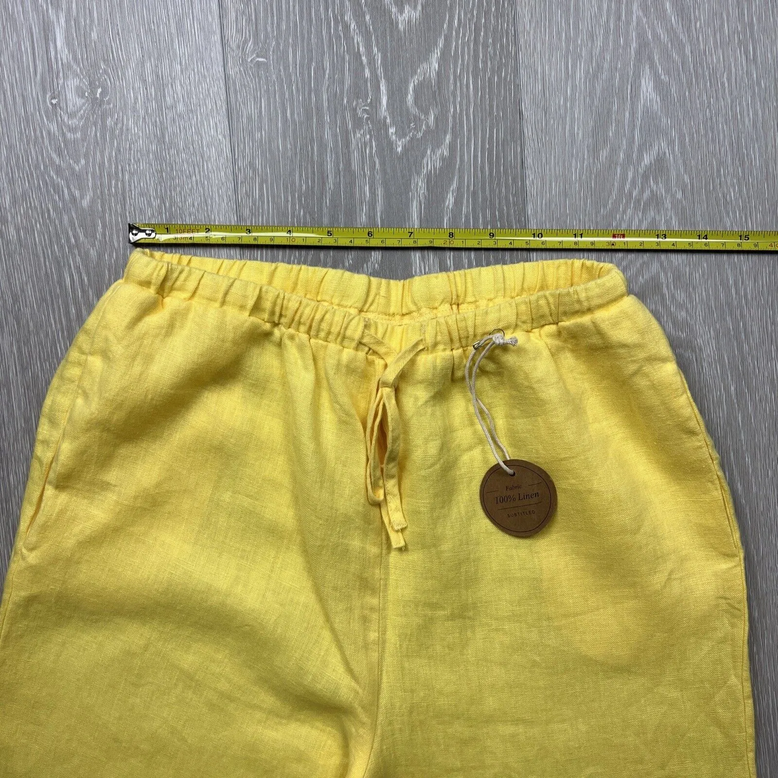 Subtitled Womens Yellow 100% Linen Wide Leg Pants Size Small (New)