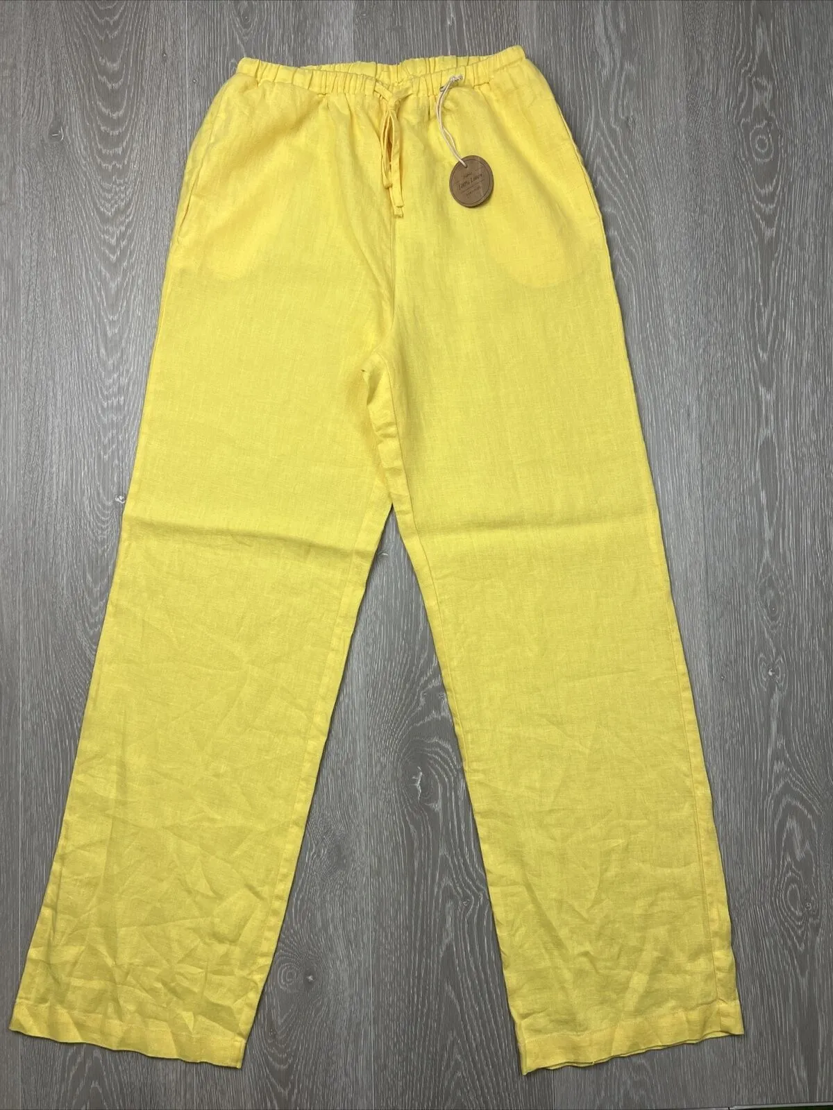 Subtitled Womens Yellow 100% Linen Wide Leg Pants Size Small (New)
