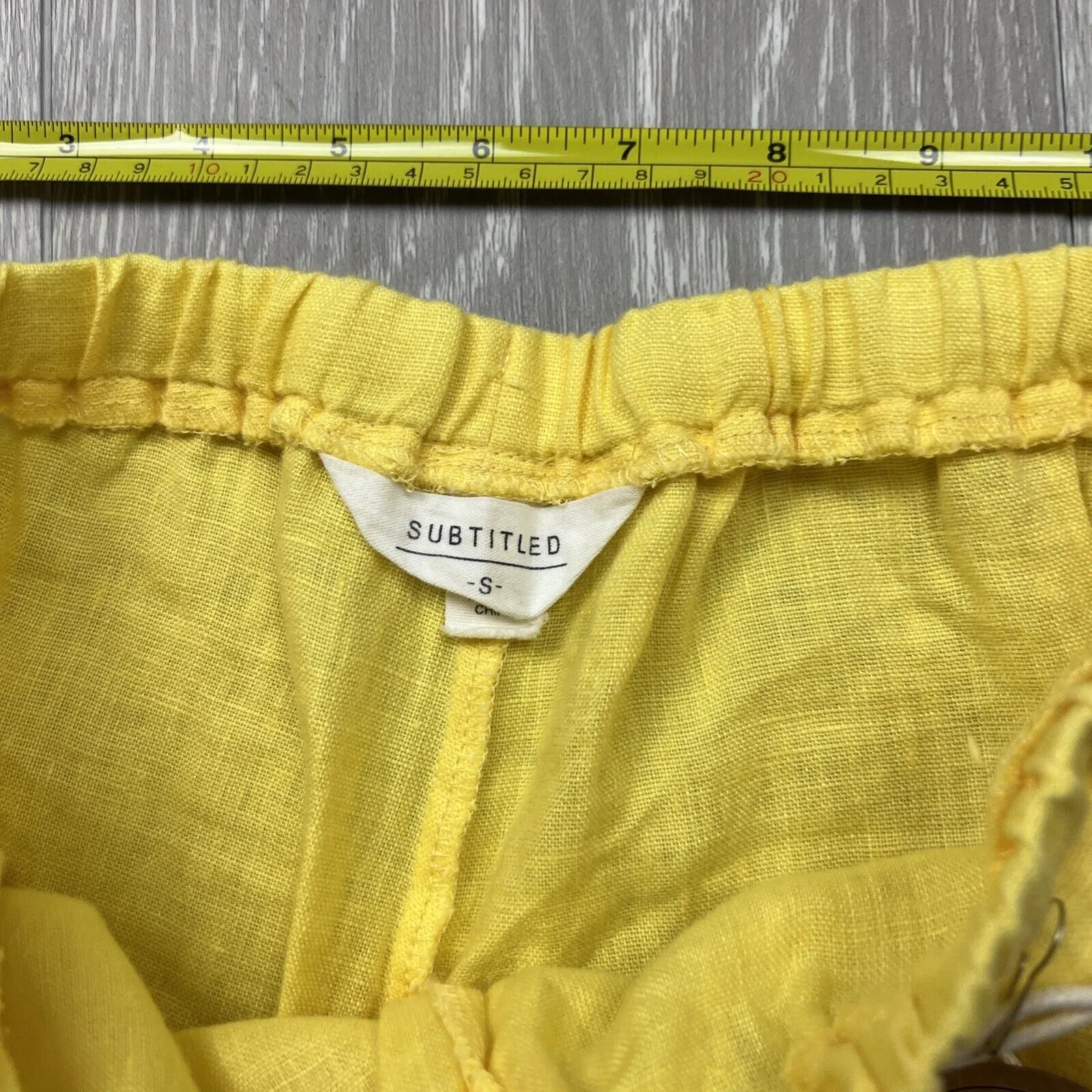 Subtitled Womens Yellow 100% Linen Wide Leg Pants Size Small (New)