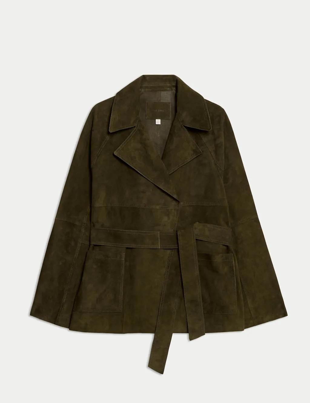 Suede Belted Revere Collar Trench Coat