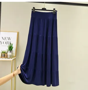 Summer Autumn Women Long A Line Skirts Solid Elastic High Waist Modal Skirt