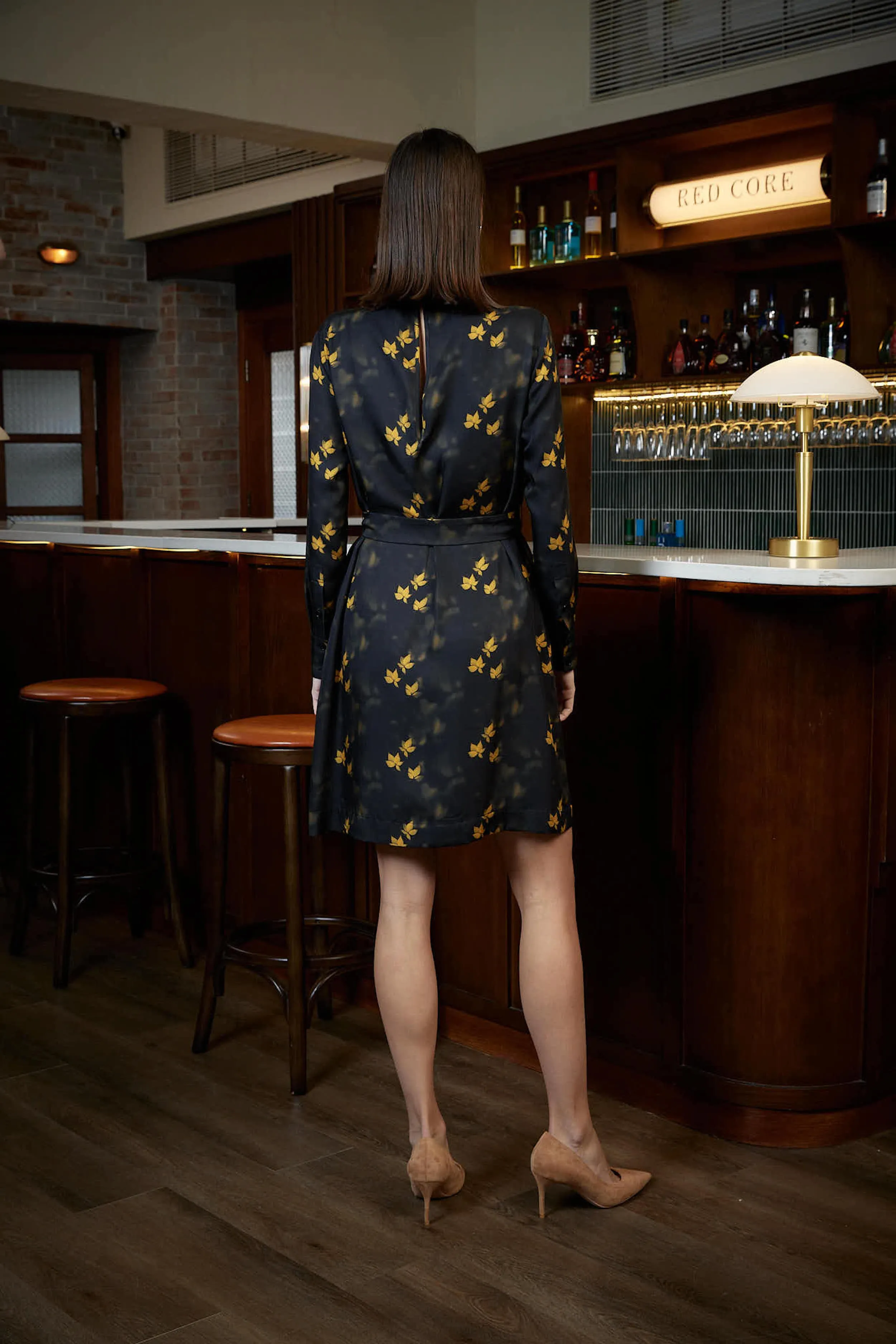 Tavira Dress - Silk Viscose shift dress in leaf print