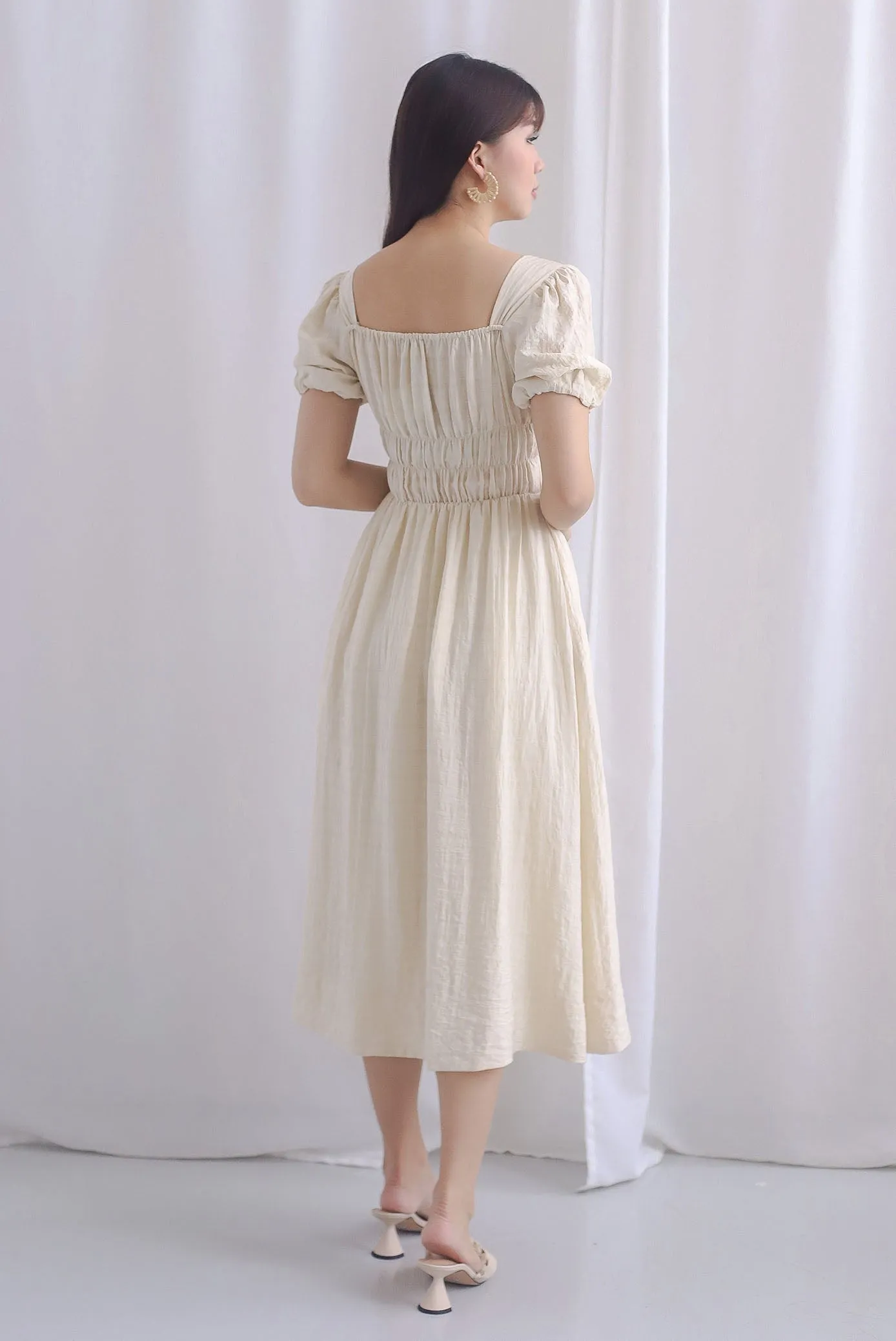 TDC Nicolette Rich Waist Midi Dress In Ecru