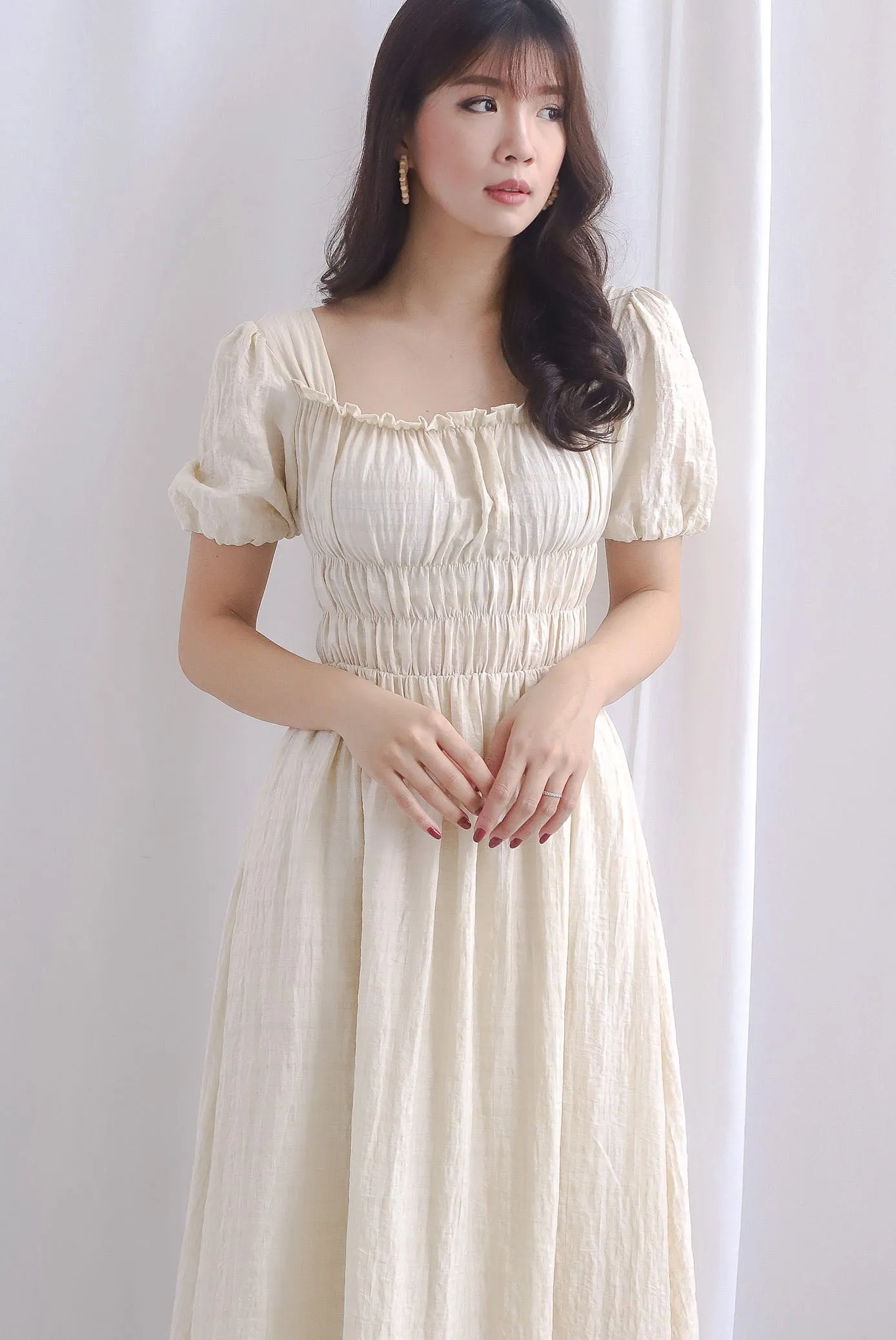TDC Nicolette Rich Waist Midi Dress In Ecru