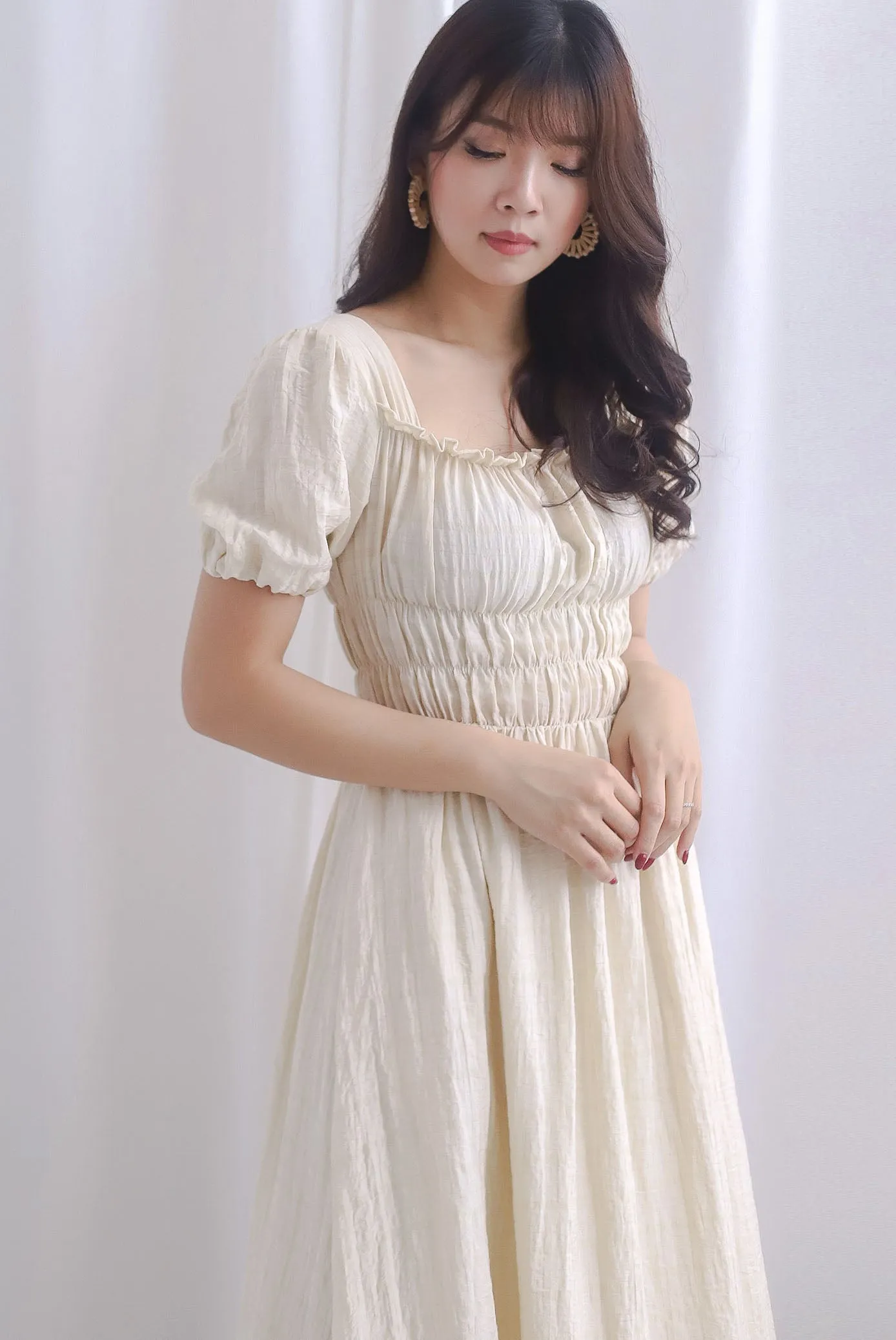 TDC Nicolette Rich Waist Midi Dress In Ecru