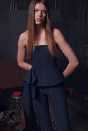 The Graphic Bustier in Blue Marine Double Wool Suiting