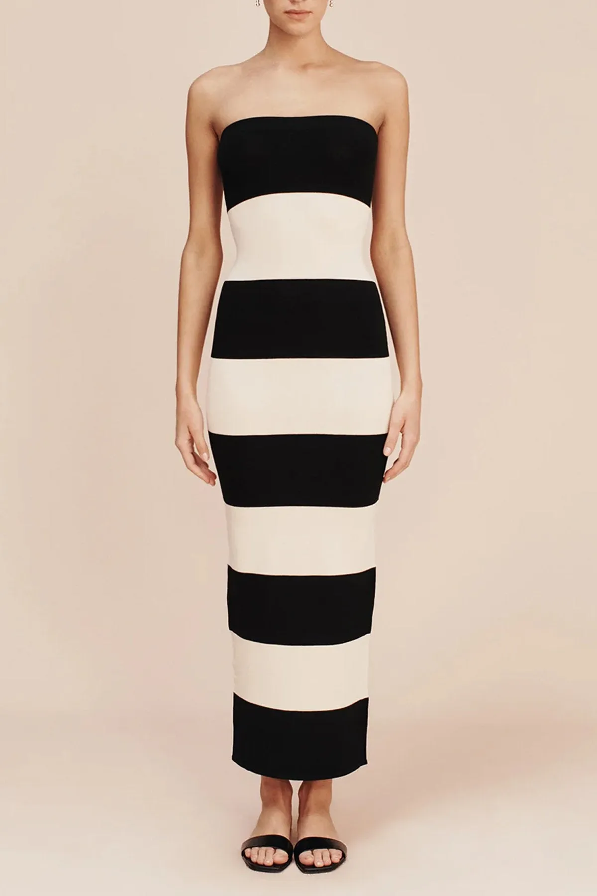 Theo Strapless Dress in Bone/Black