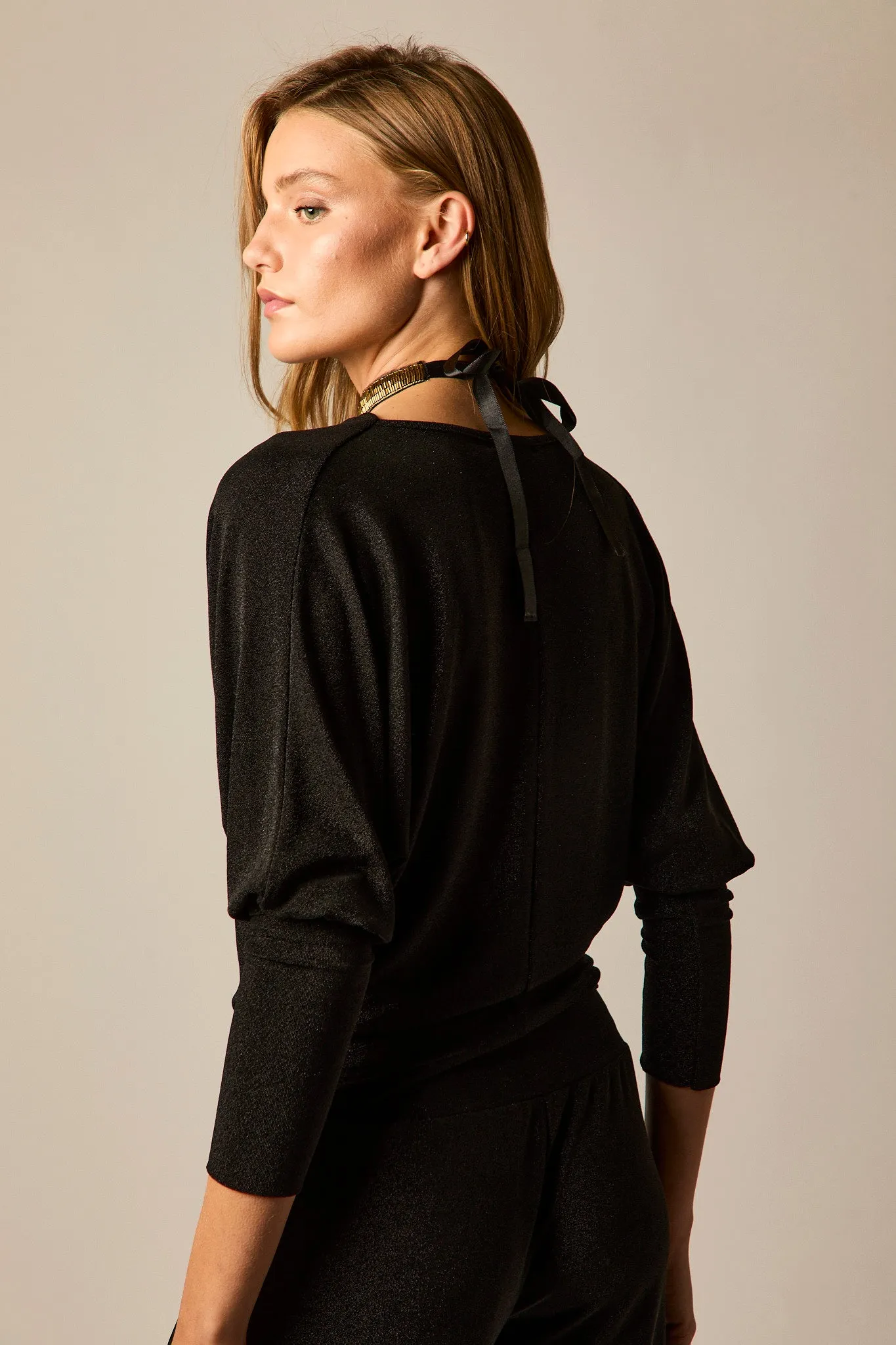 Top drapeado lurex negro