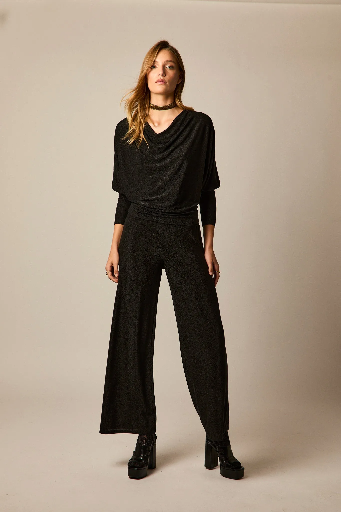 Top drapeado lurex negro