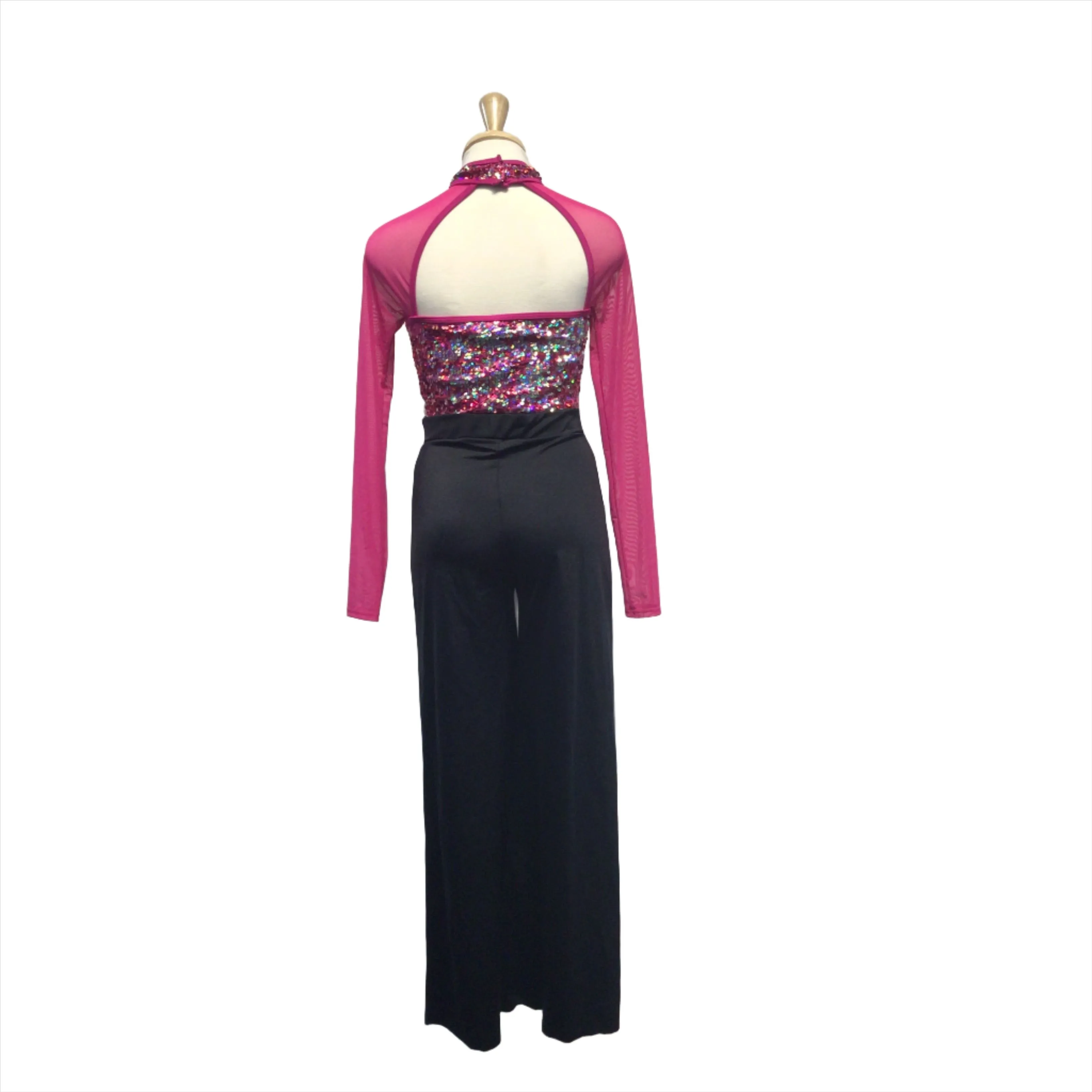 Two Piece Pink Sparkle Top and Black Pants