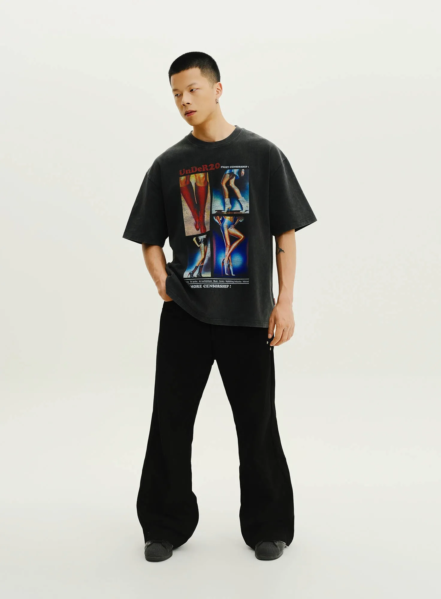 UnDeR20 SS25 Dragon Sakura Flared Wide-Leg Pants