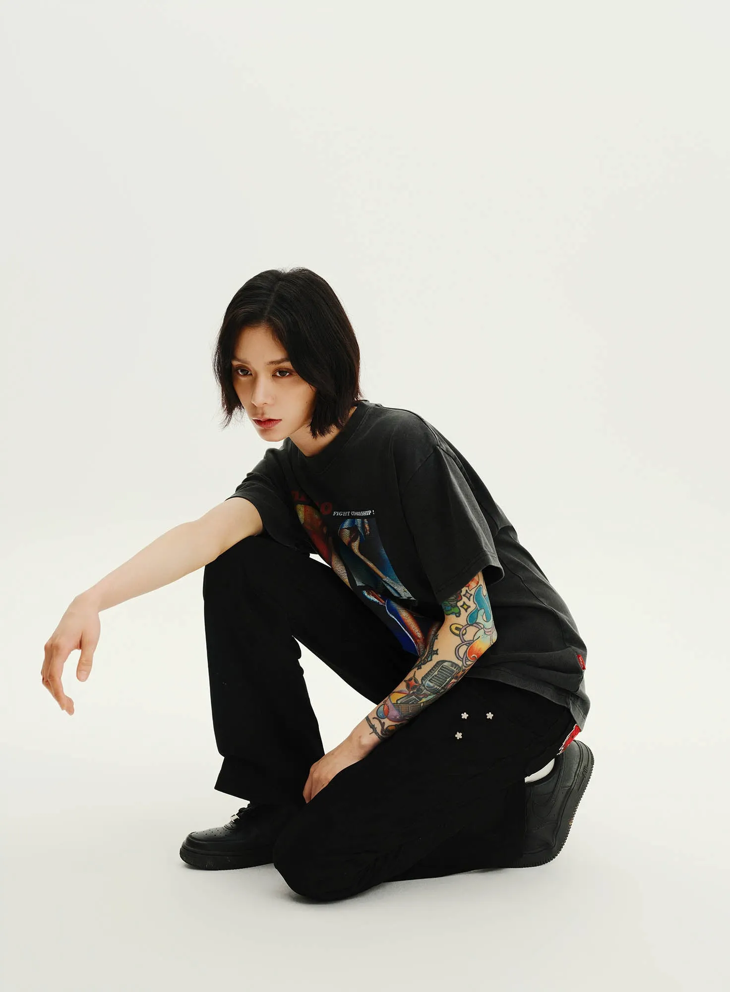 UnDeR20 SS25 Dragon Sakura Flared Wide-Leg Pants