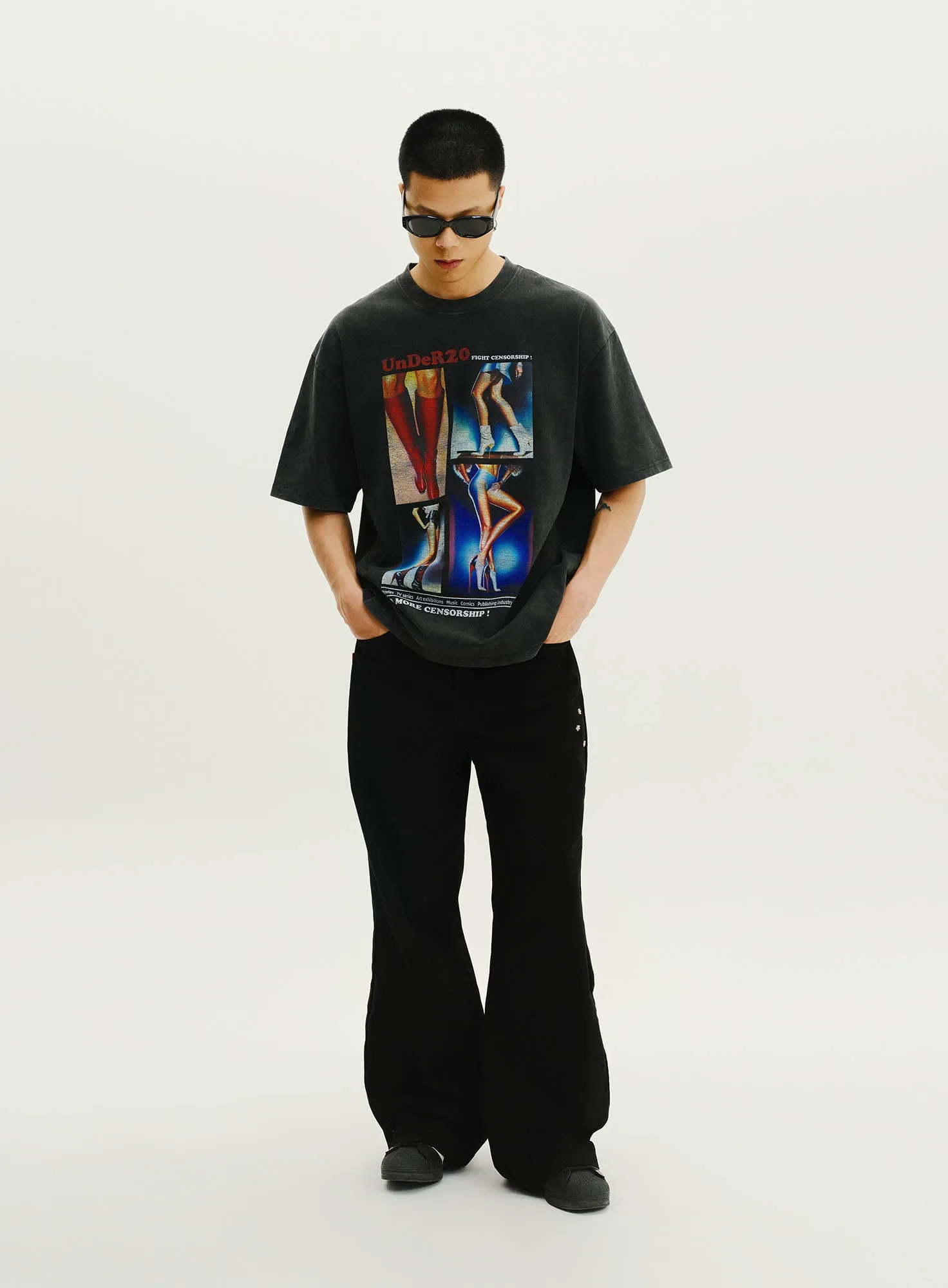 UnDeR20 SS25 Dragon Sakura Flared Wide-Leg Pants