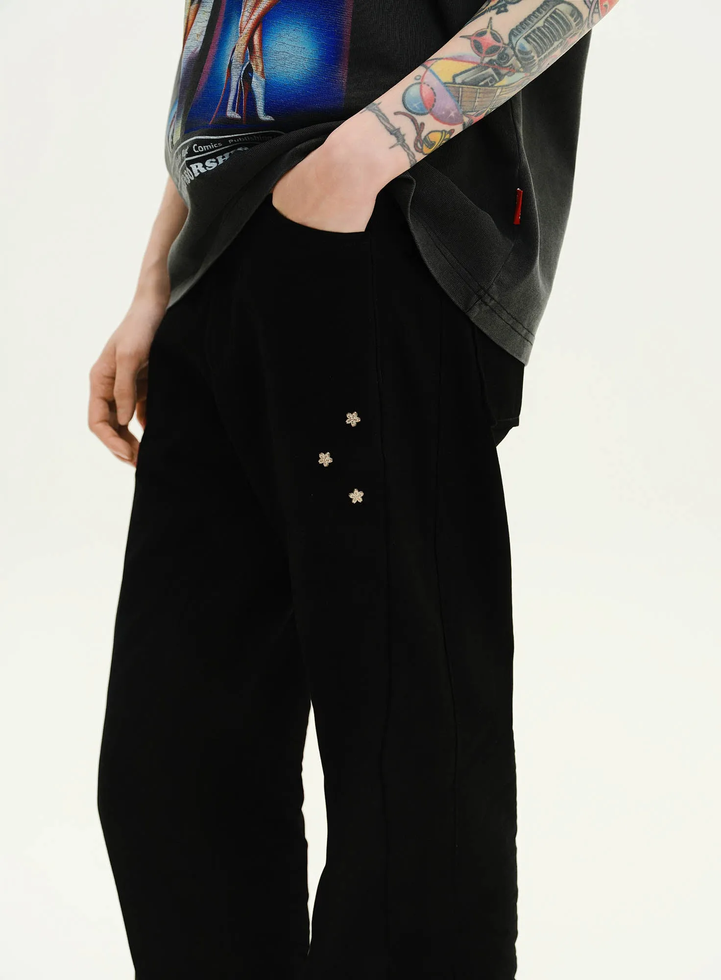 UnDeR20 SS25 Dragon Sakura Flared Wide-Leg Pants