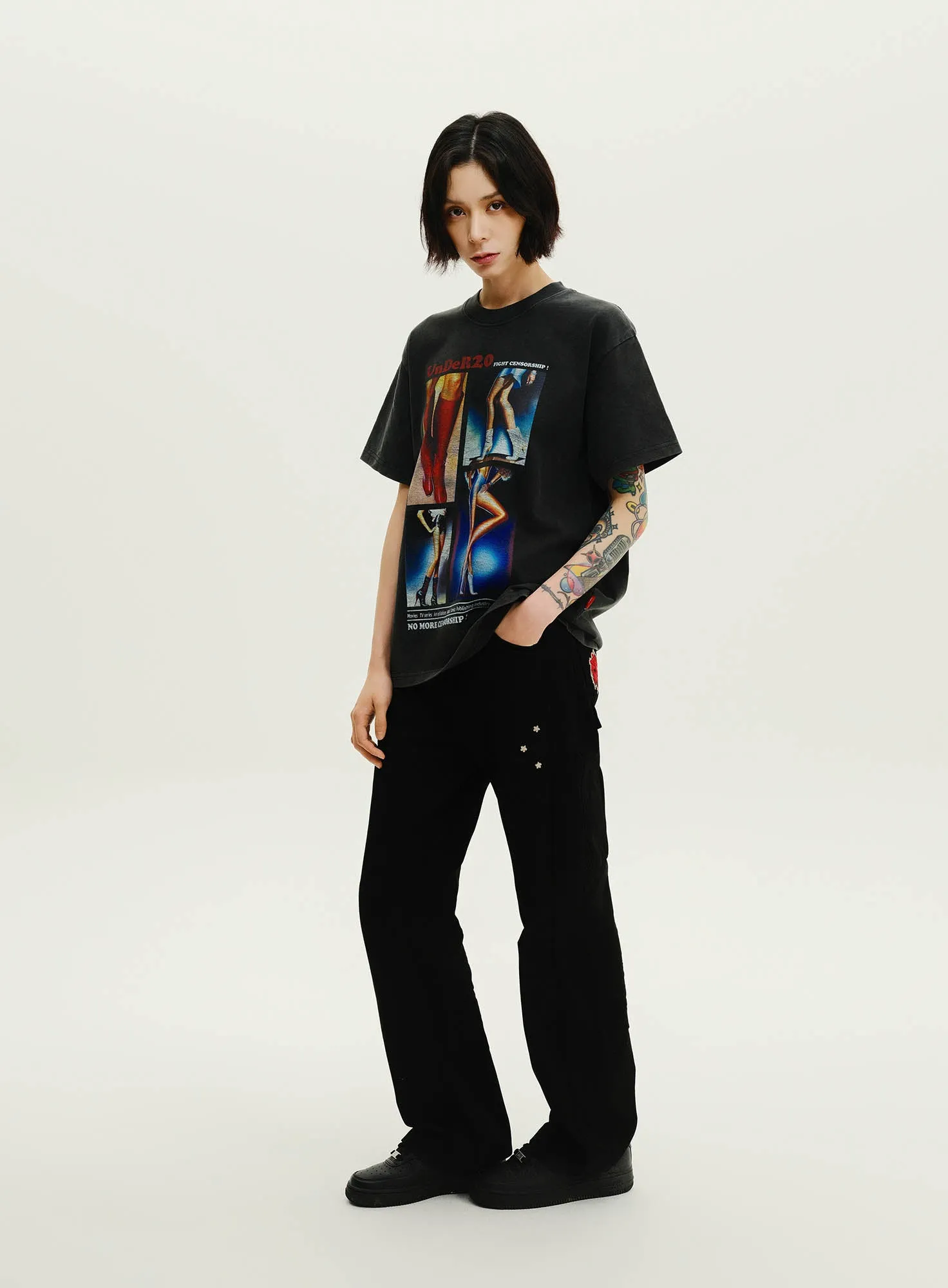 UnDeR20 SS25 Dragon Sakura Flared Wide-Leg Pants