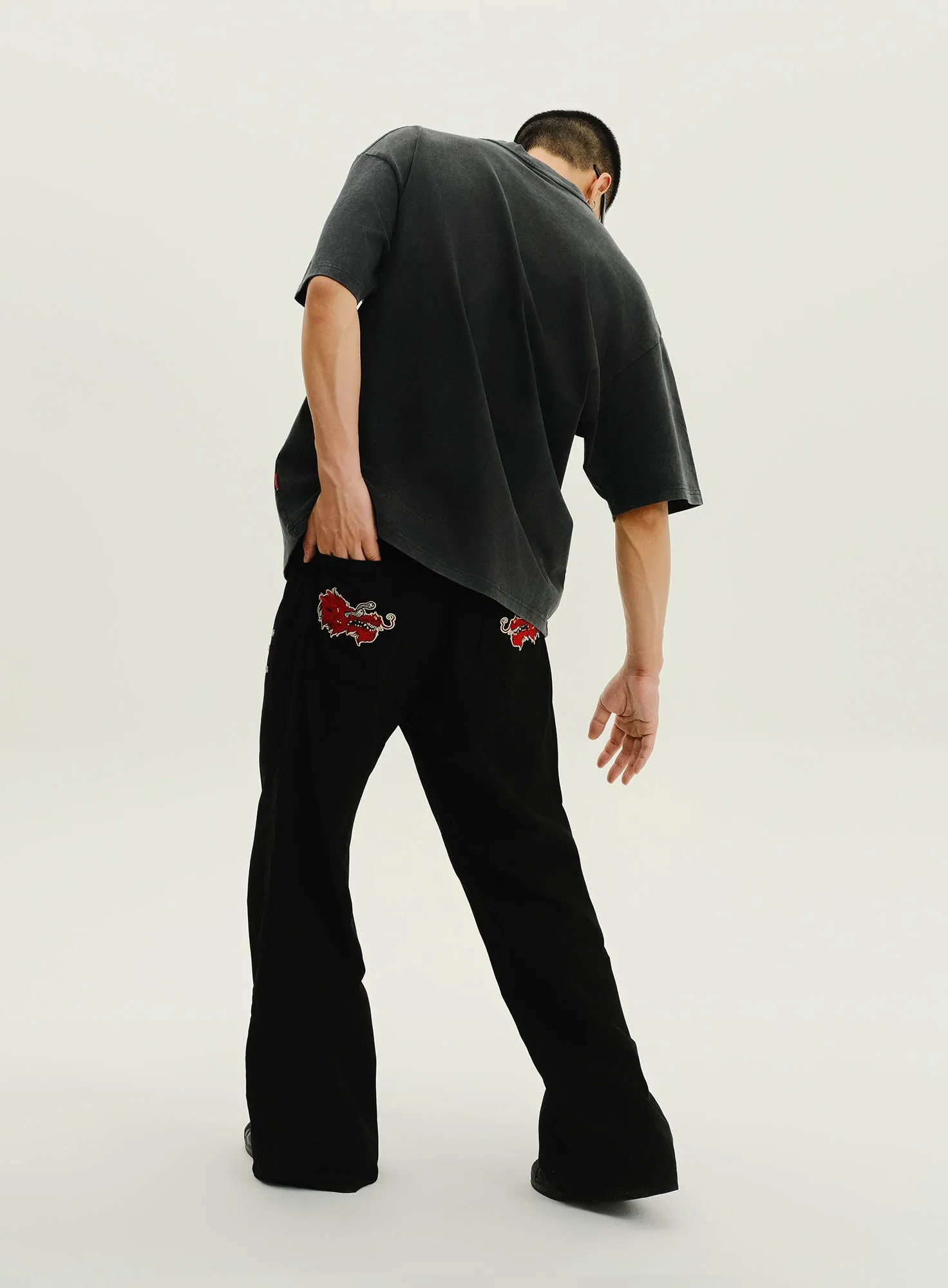 UnDeR20 SS25 Dragon Sakura Flared Wide-Leg Pants