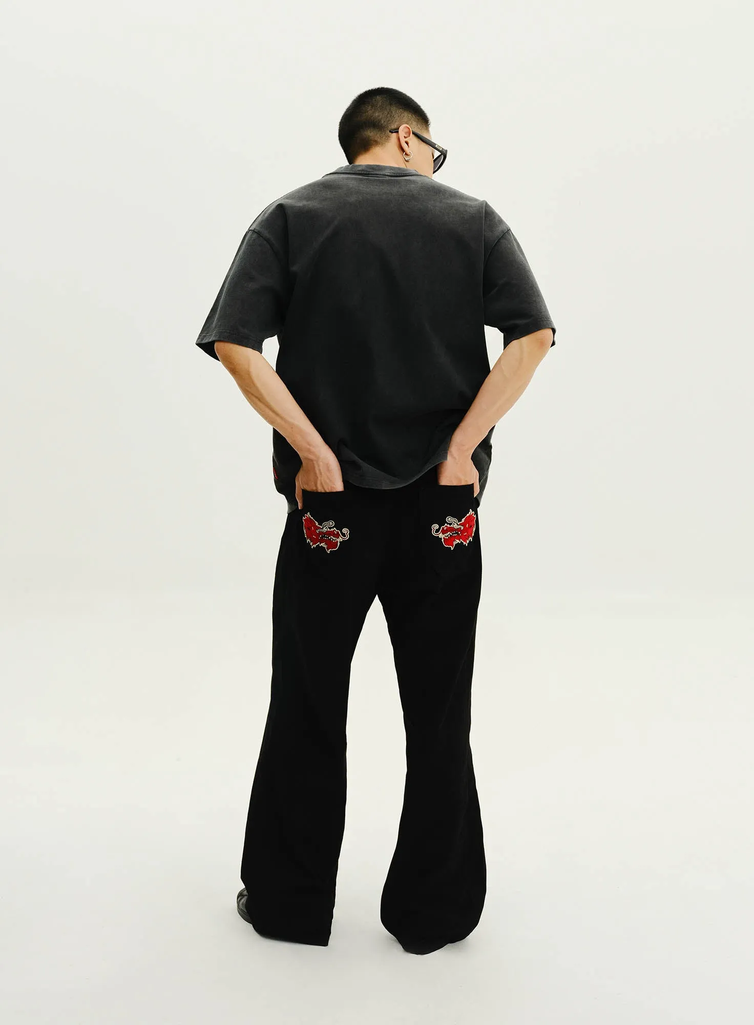 UnDeR20 SS25 Dragon Sakura Flared Wide-Leg Pants