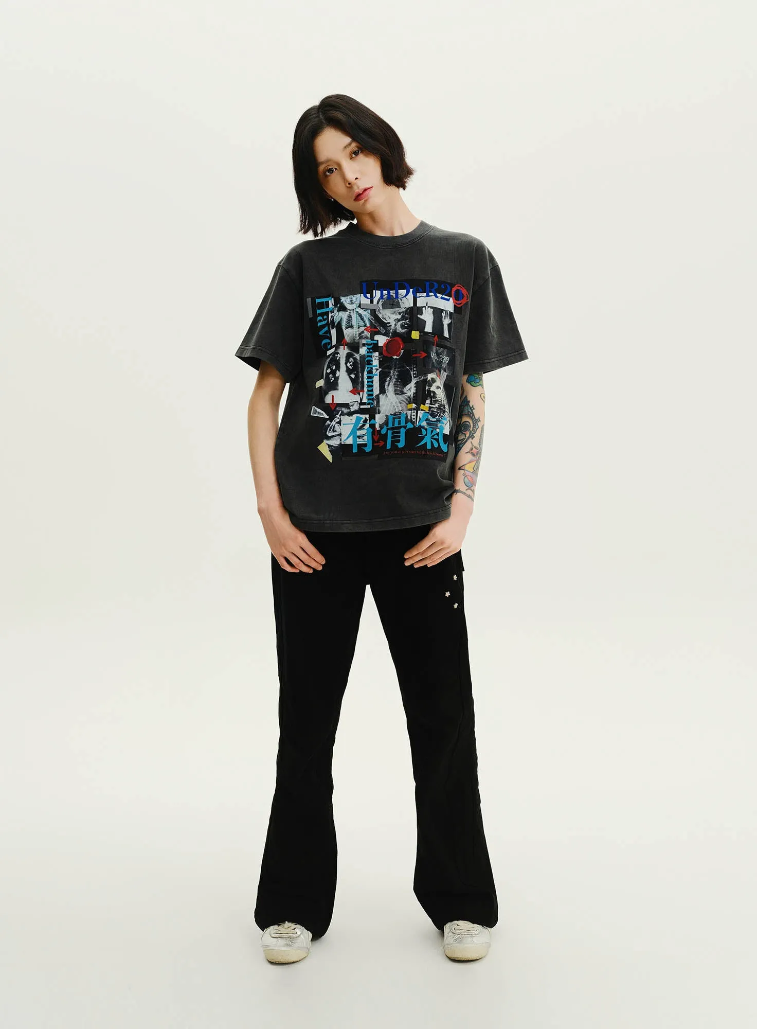 UnDeR20 SS25 Dragon Sakura Flared Wide-Leg Pants