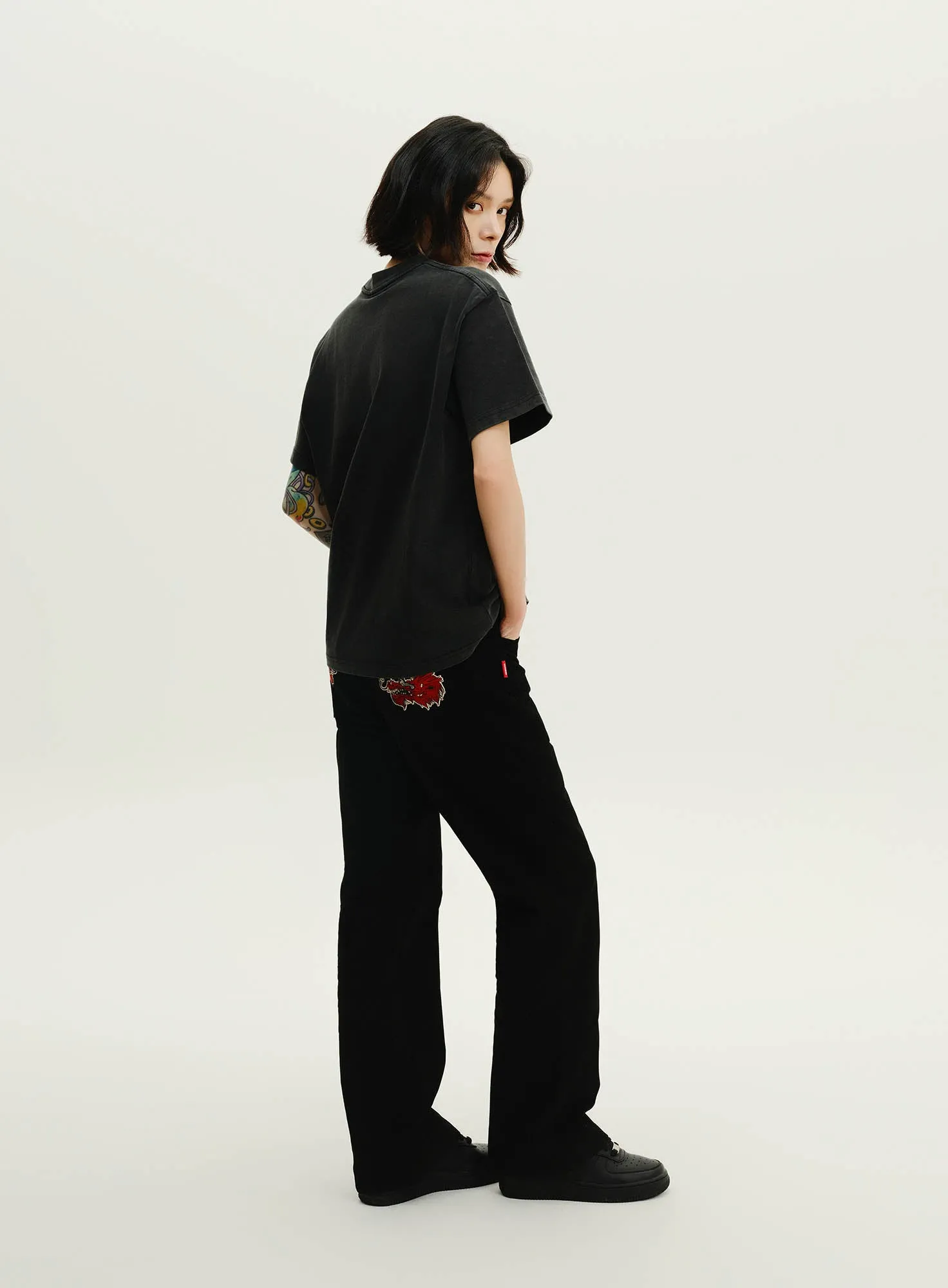 UnDeR20 SS25 Dragon Sakura Flared Wide-Leg Pants
