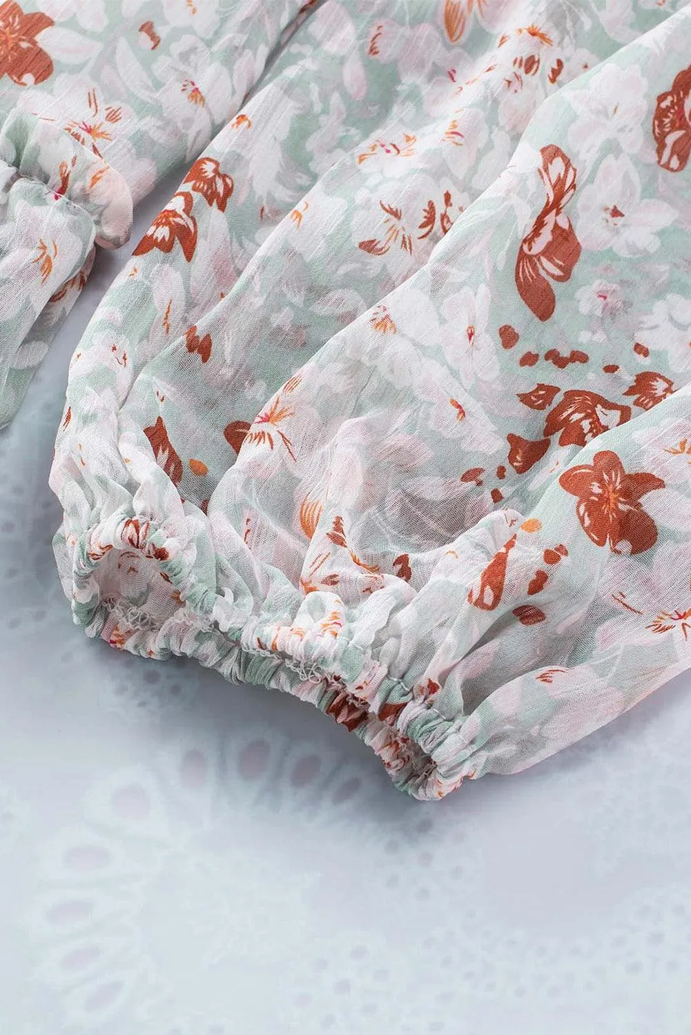 V Neck Puff Sleeve Floral Tunic Dress