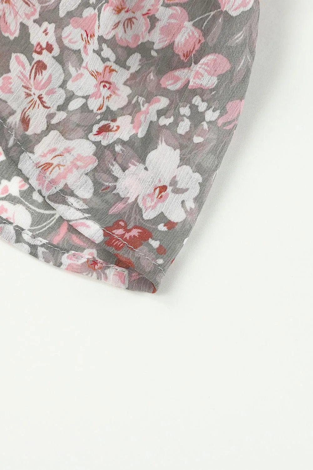 V Neck Puff Sleeve Floral Tunic Dress