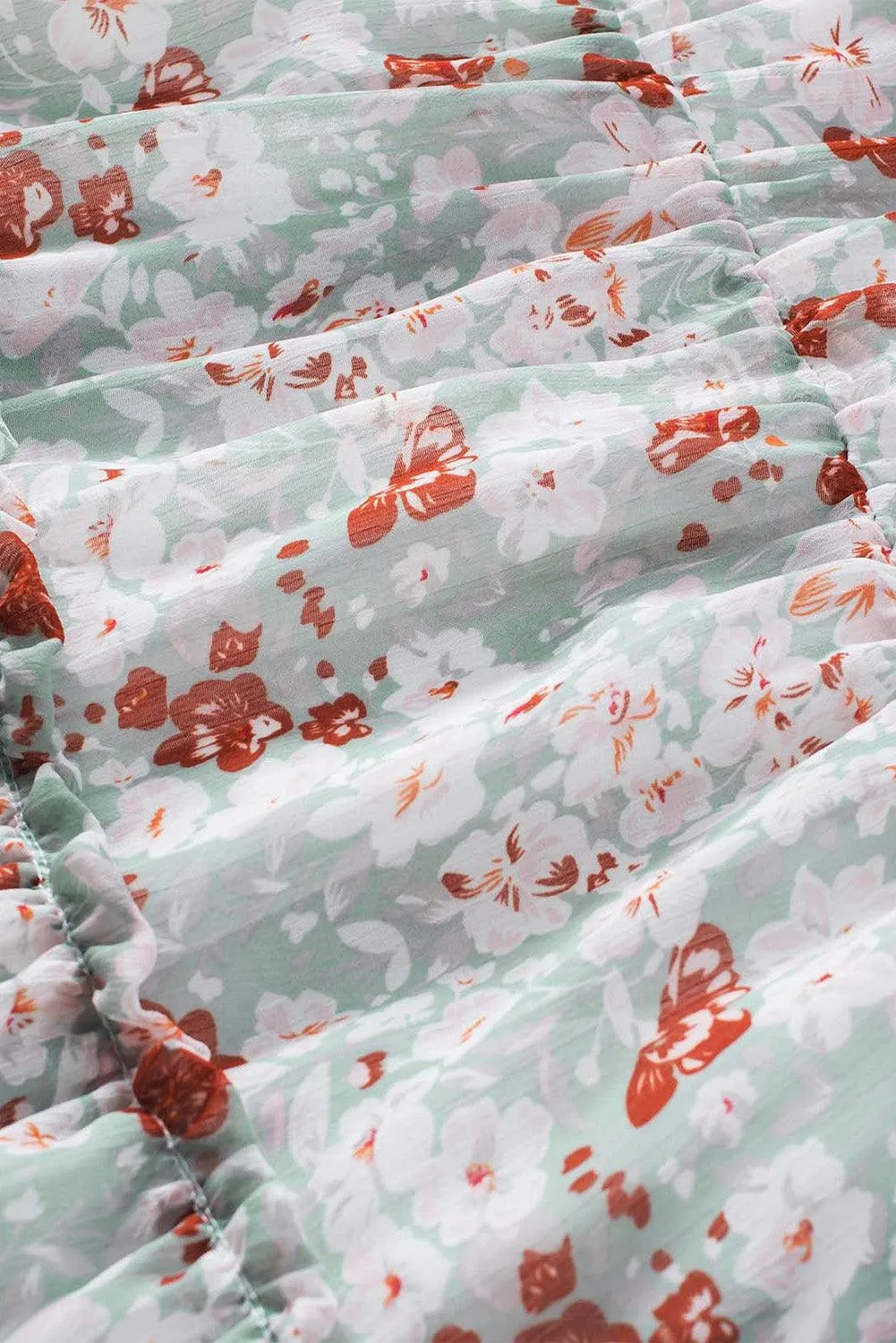 V Neck Puff Sleeve Floral Tunic Dress
