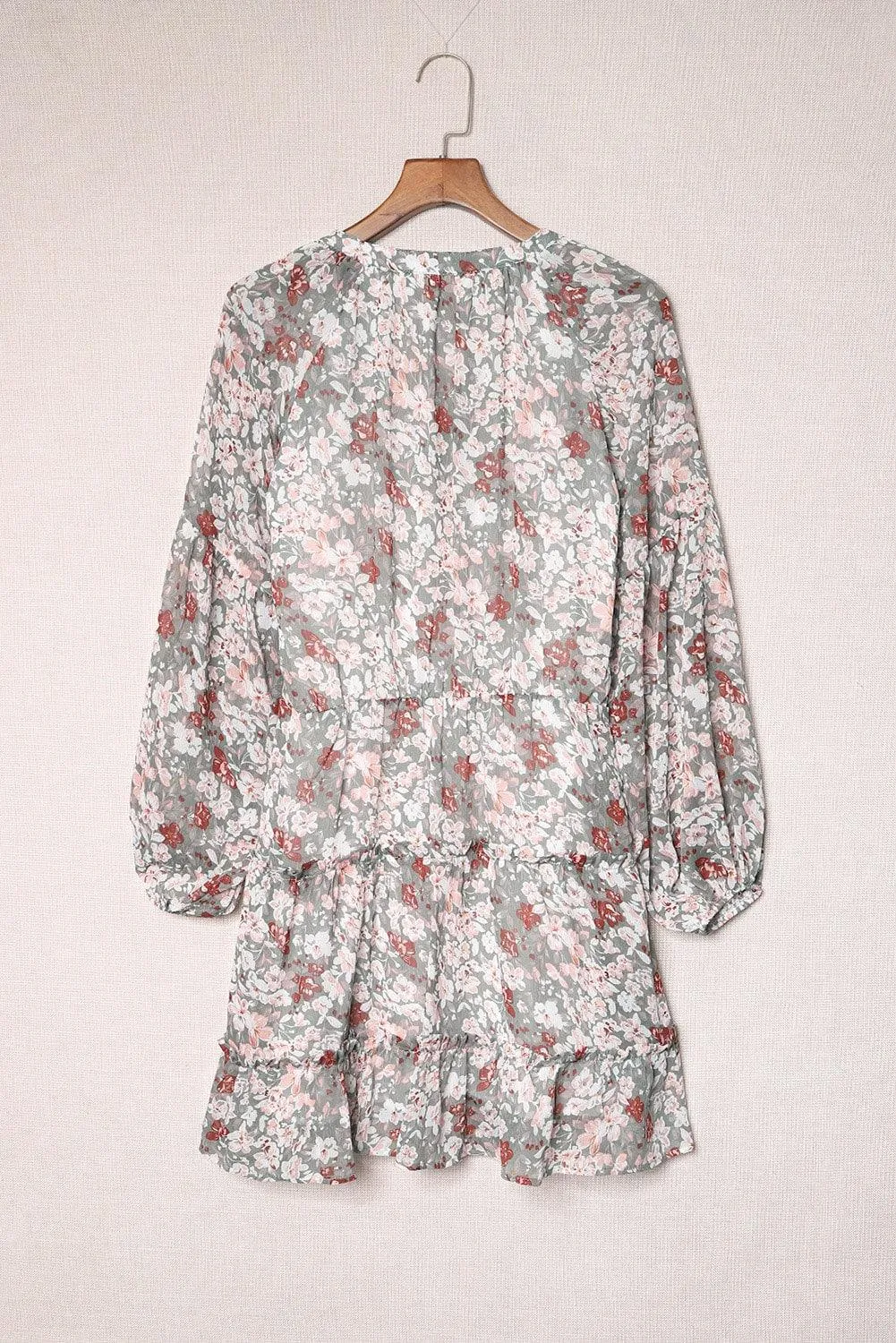 V Neck Puff Sleeve Floral Tunic Dress