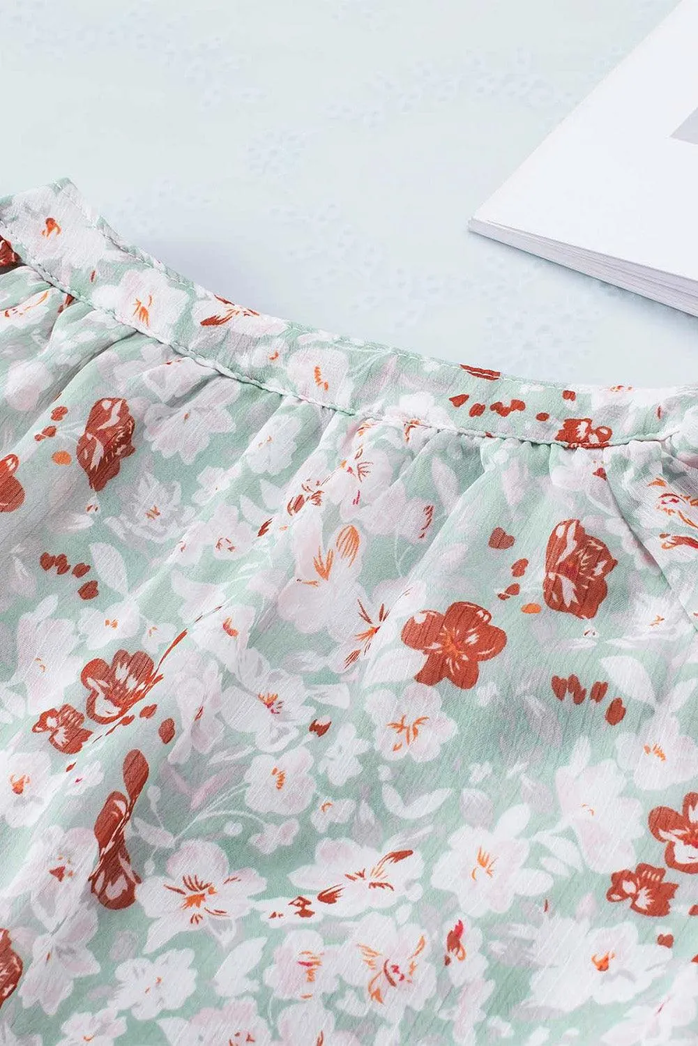 V Neck Puff Sleeve Floral Tunic Dress