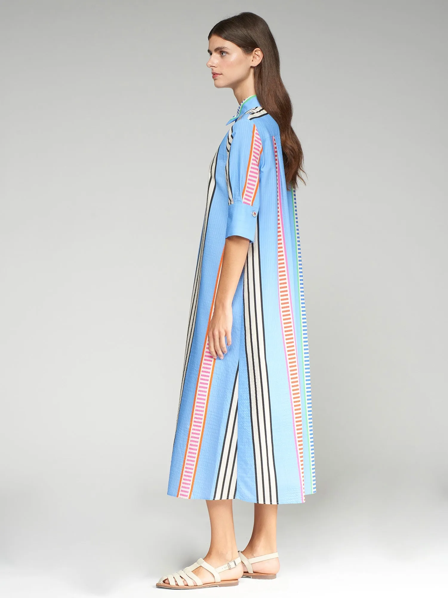 Vi32298 Blue Stripe Midi Shift Dress