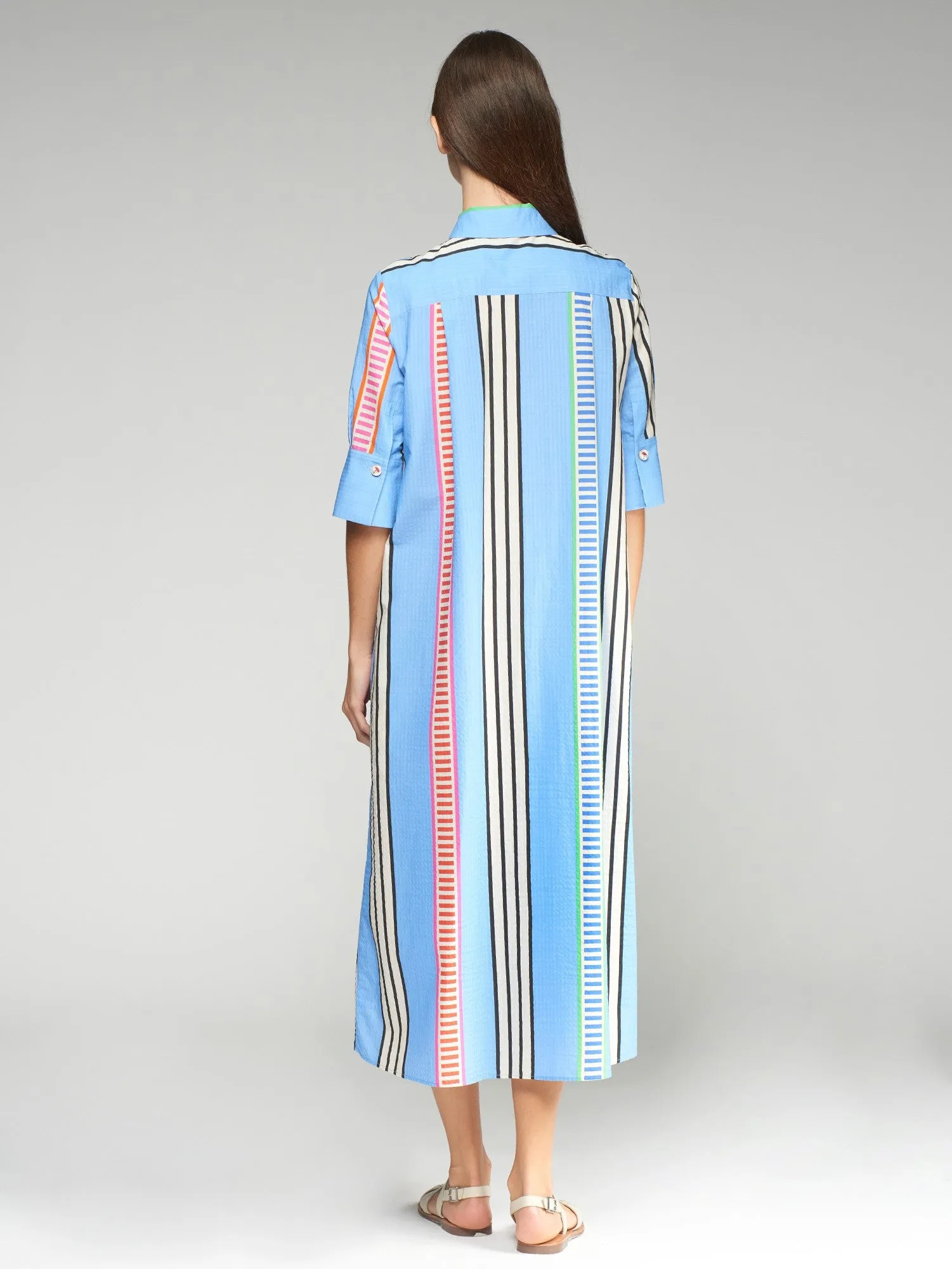 Vi32298 Blue Stripe Midi Shift Dress