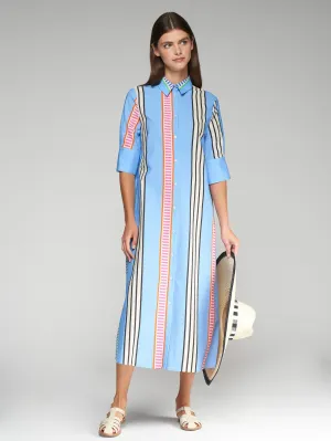 Vi32298 Blue Stripe Midi Shift Dress