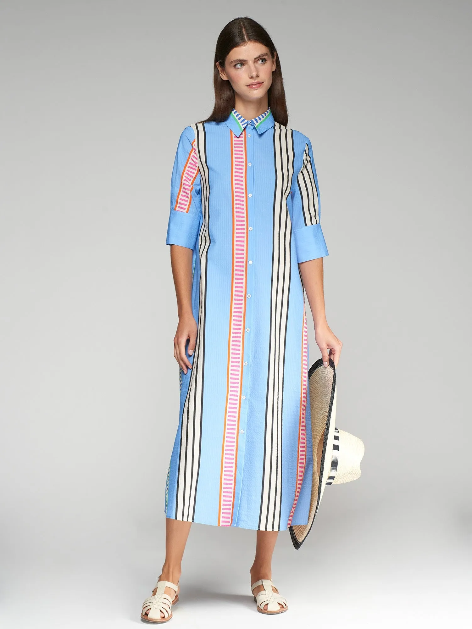 Vi32298 Blue Stripe Midi Shift Dress