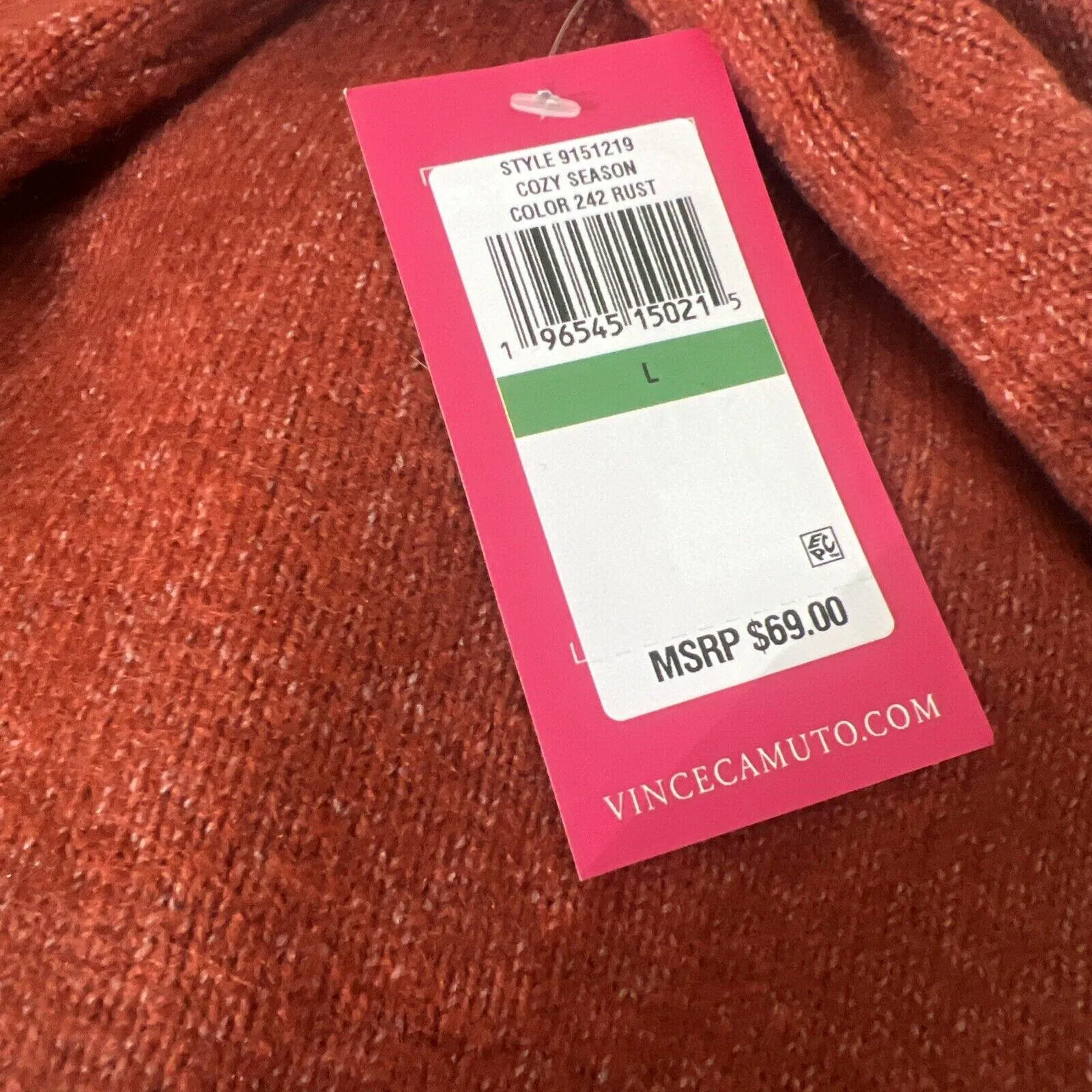 Vince Camuto Cozy Long Sleeve Extend Shoulder Sweater - Rust Size L
