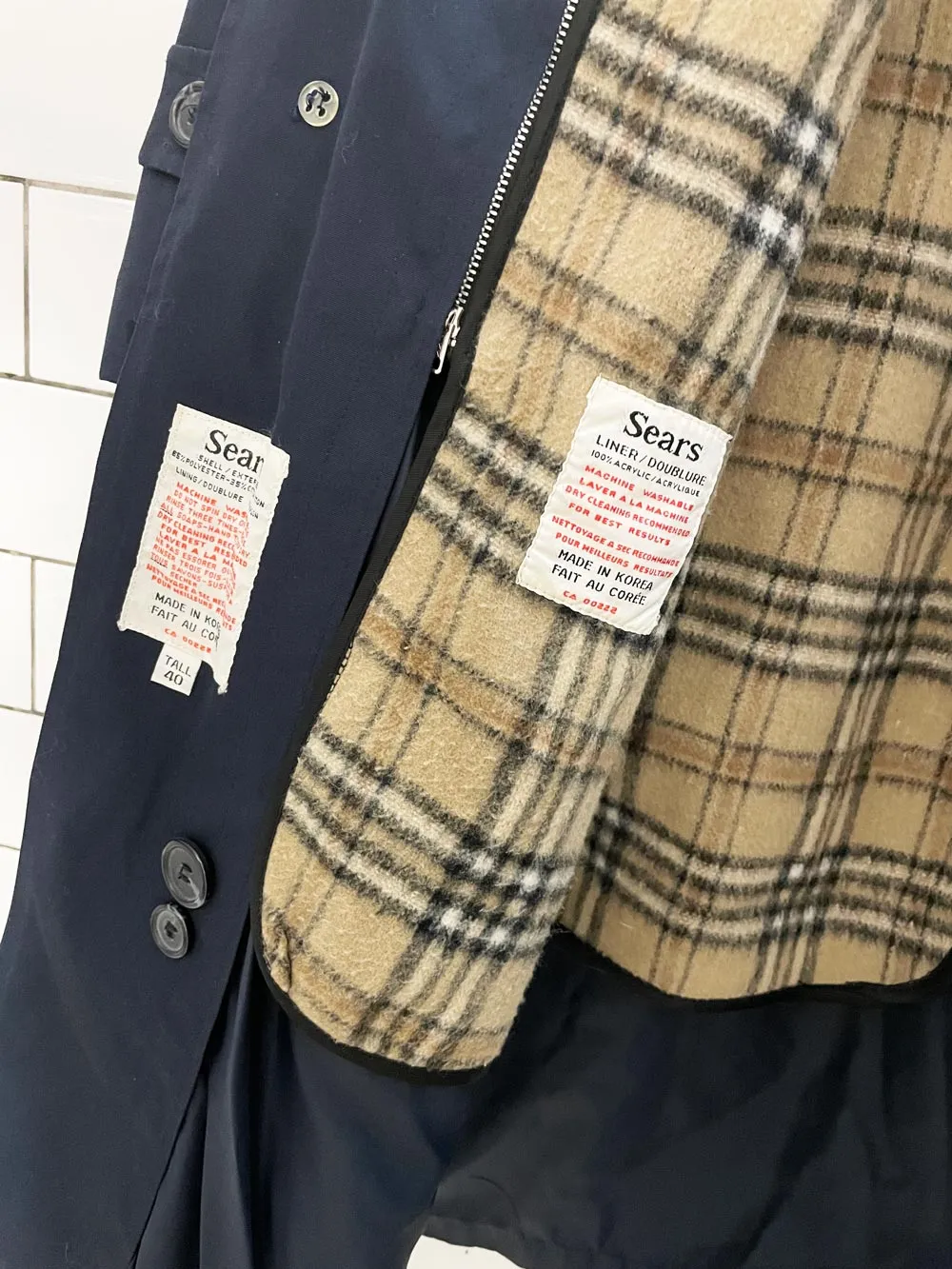 vintage 80s sears trench w nova check liner