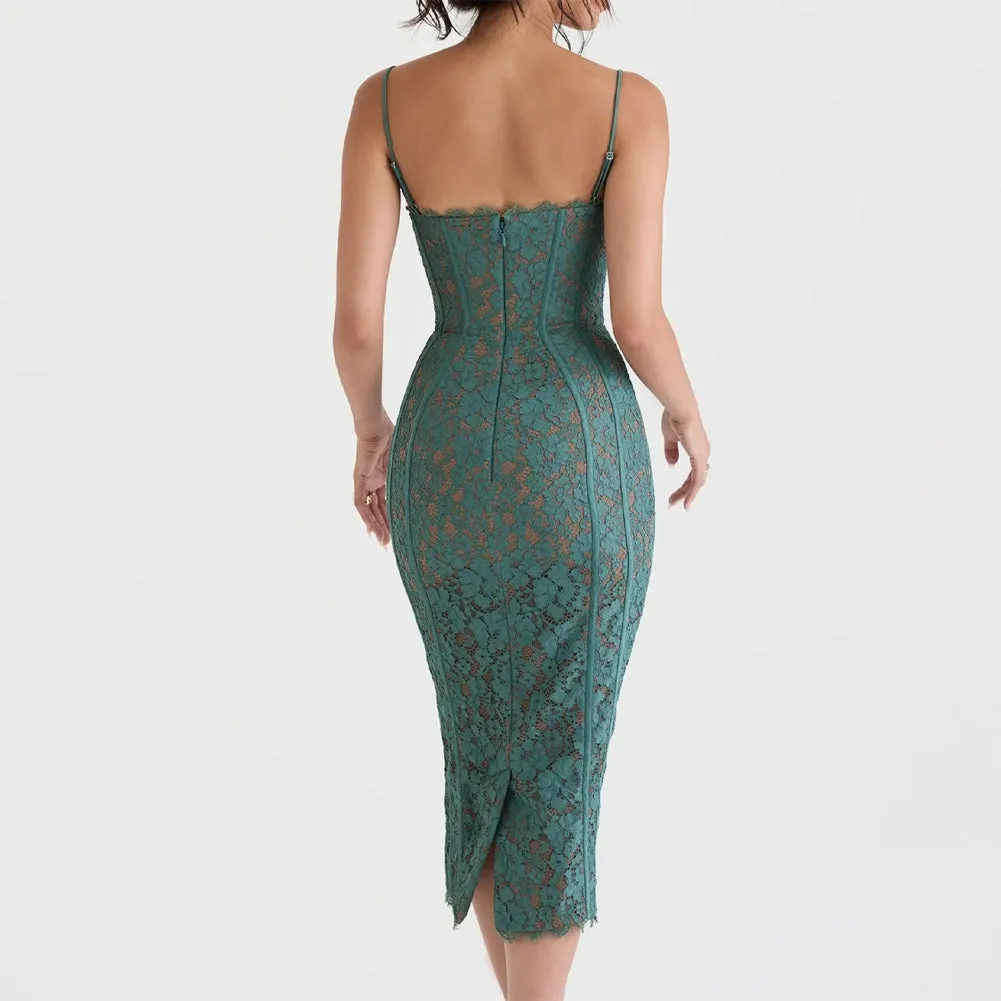 Vintage Lace Bodycon Cocktail Midi Dress