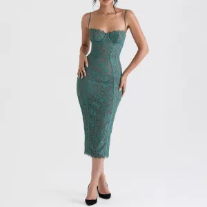 Vintage Lace Bodycon Cocktail Midi Dress