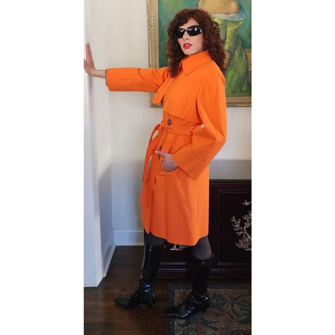 Vintage Y2K ESCADA Orange Trench Coat Double Breasted / M