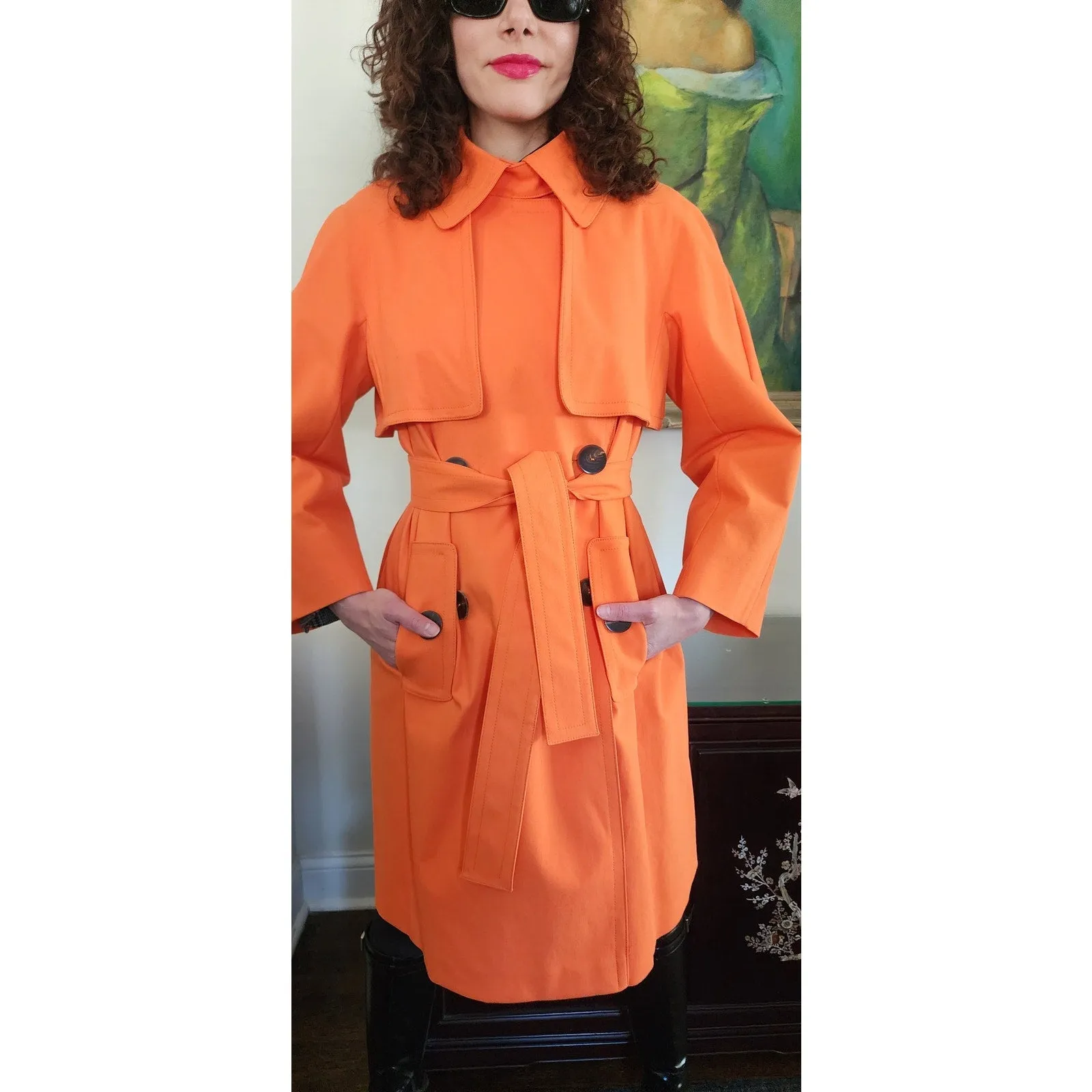 Vintage Y2K ESCADA Orange Trench Coat Double Breasted / M