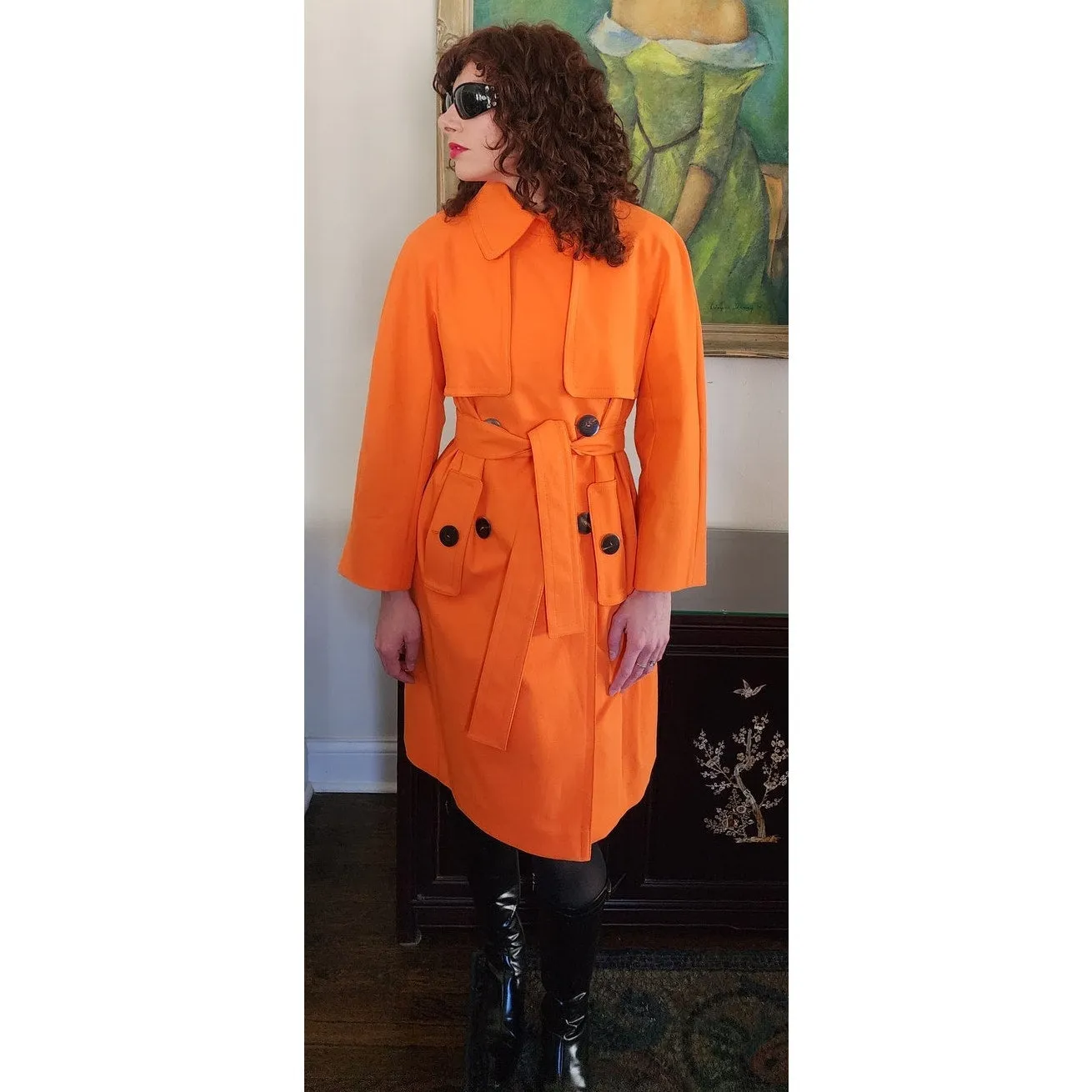 Vintage Y2K ESCADA Orange Trench Coat Double Breasted / M