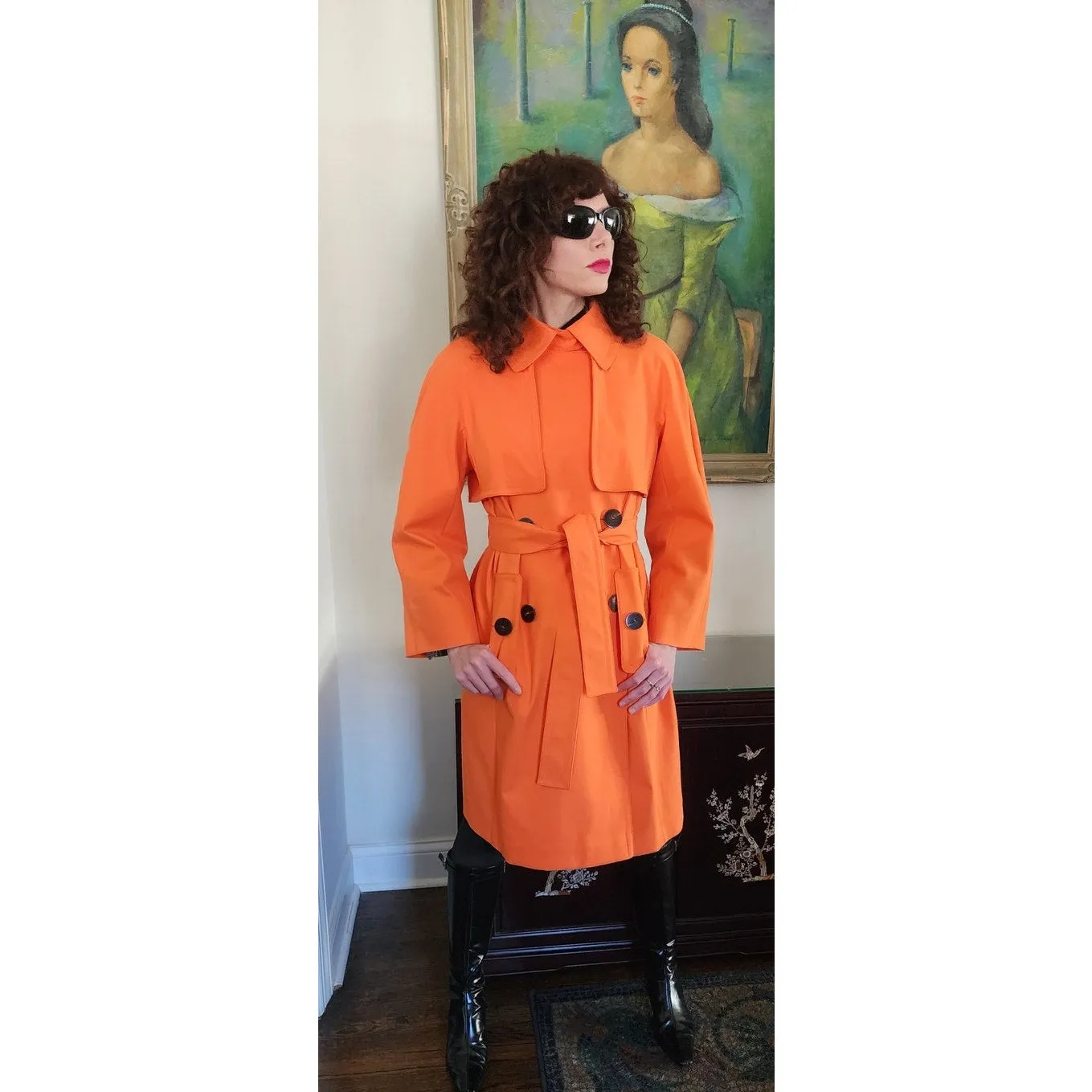 Vintage Y2K ESCADA Orange Trench Coat Double Breasted / M
