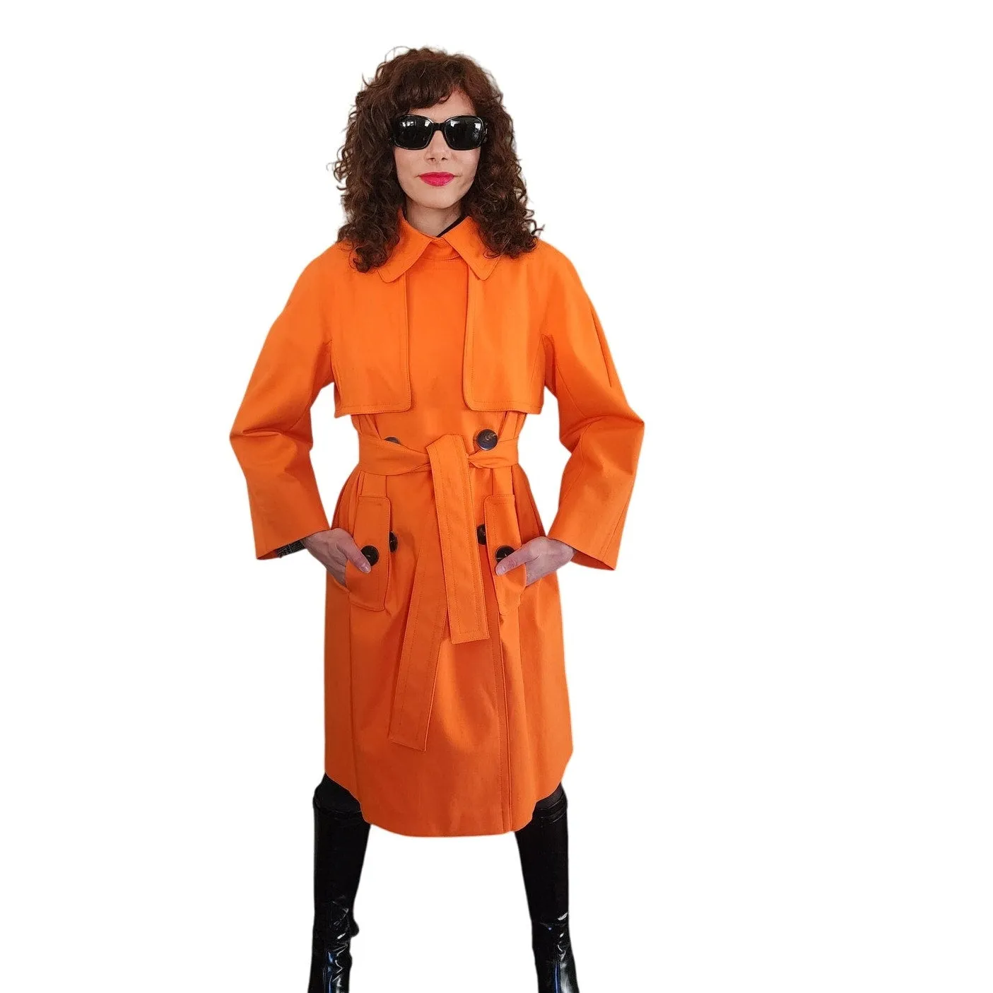 Vintage Y2K ESCADA Orange Trench Coat Double Breasted / M